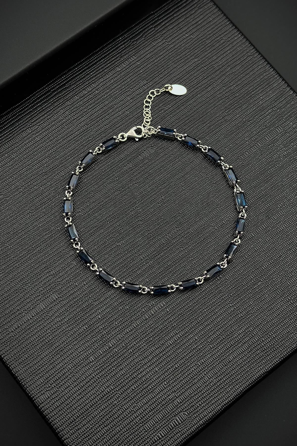 FRNCH 925 Ayar Gümüş Lacivert Zirkon Taşlı Gümüş Renk Erkek Bileklik FRJ12641-3641-L