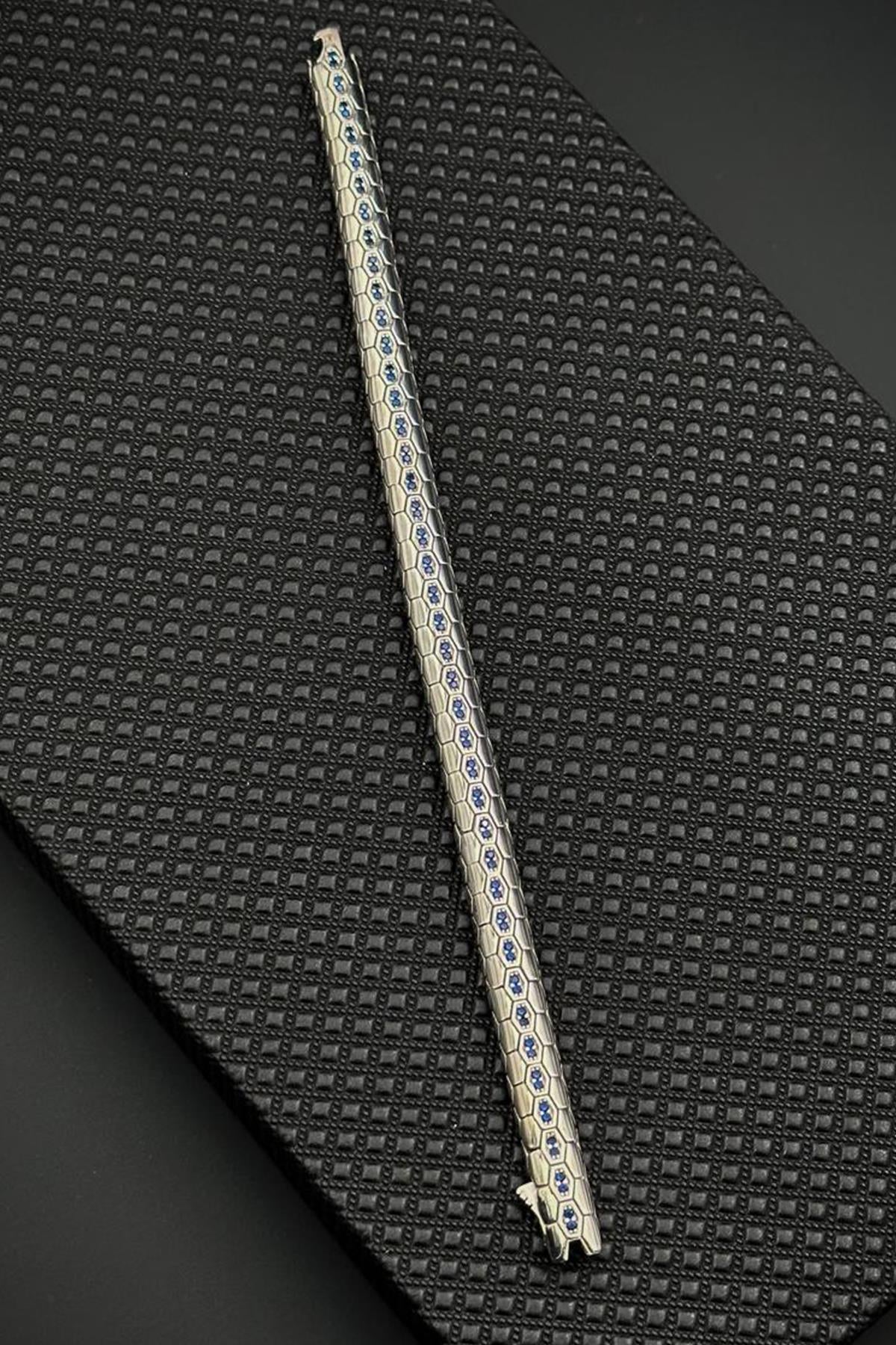 FRNCH 925 Ayar Gümüş Lacivert Zirkon Taşlı Gümüş Renk Erkek Bileklik FRJ12708-3708-LA