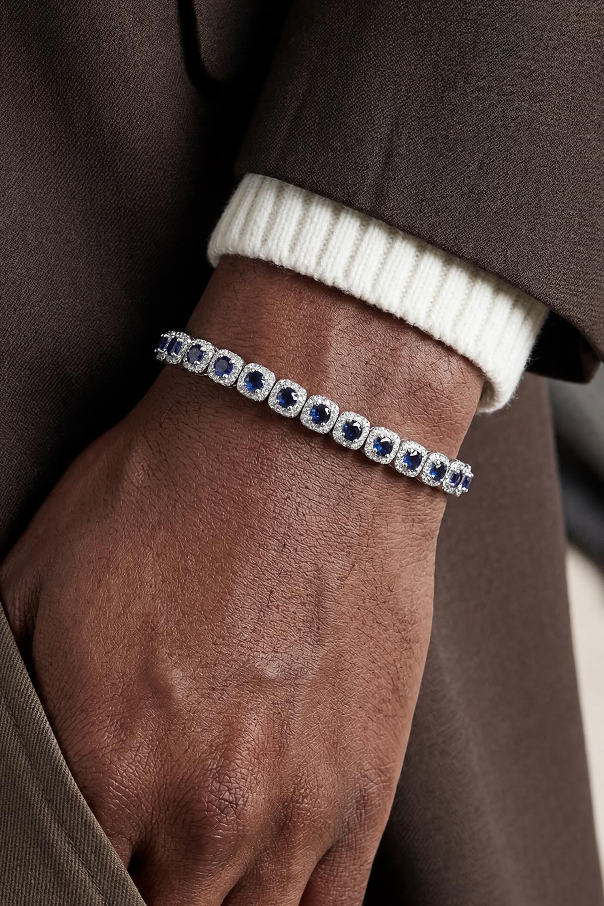 FRNCH 925 Ayar Gümüş Lacivert Zirkon Taşlı Gümüş Renk Erkek Bileklik FRJ12896-3896-L