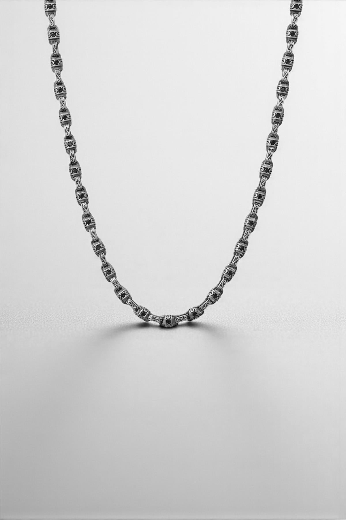 FRNCH 925 Ayar Gümüş Lacivert Zirkon Taşlı Gümüş Renk Erkek Kolye FRJ30900-1000-L