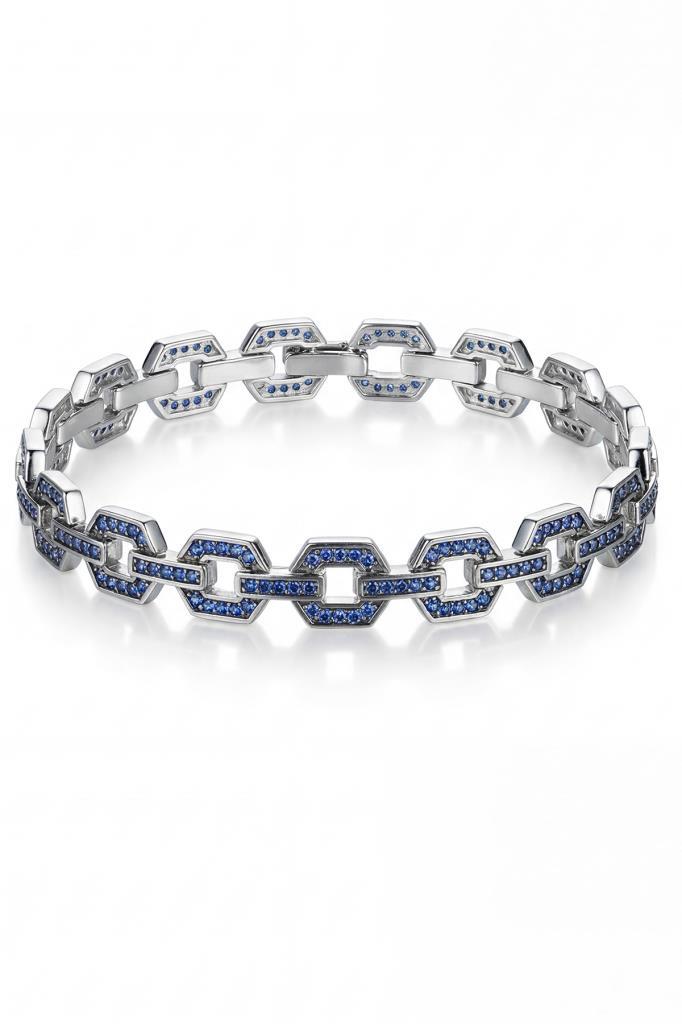 FRNCH 925 Ayar Gümüş Lacivert Zirkon Taşlı Lacivert Renk Erkek Bileklik FRJ12898-3898-L