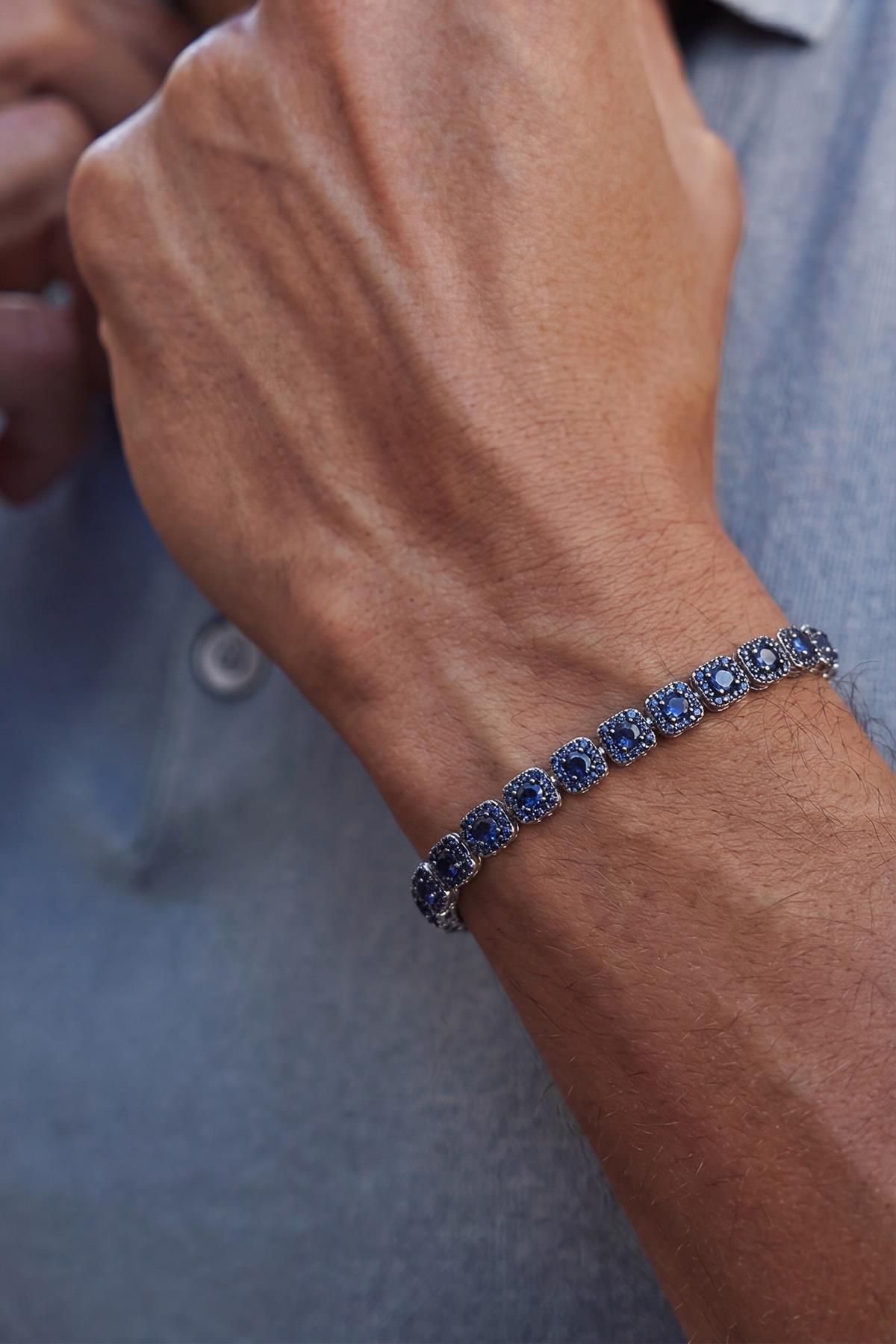 FRNCH 925 Ayar Gümüş Lacivert Zirkon Taşlı Lacivert Renk Erkek Bileklik FRJ12934-3934-L