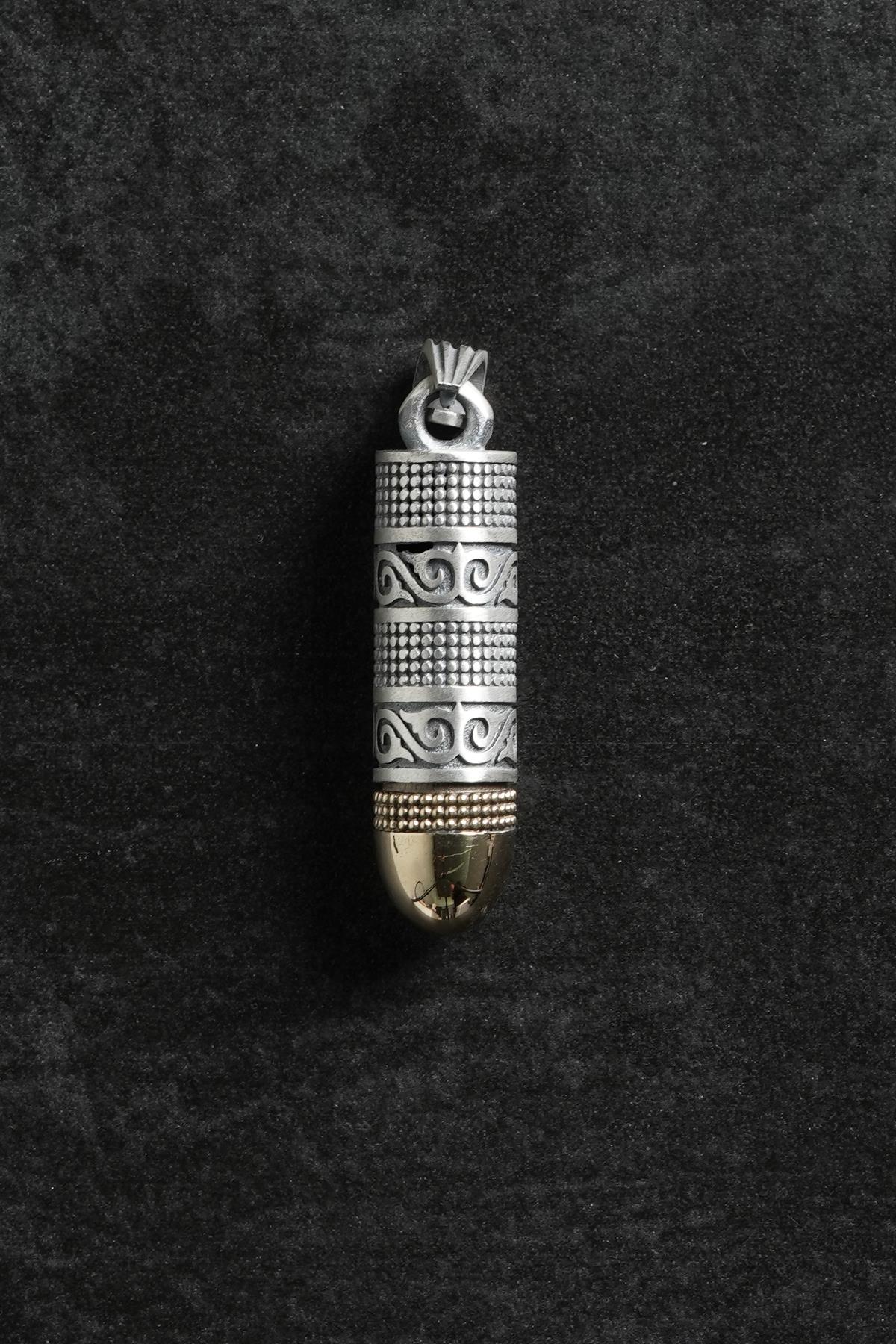 FRNCH 925 Ayar Gümüş Mermi Figürlü Gümüş Renk Erkek Kolye Ucu FRKU-1134