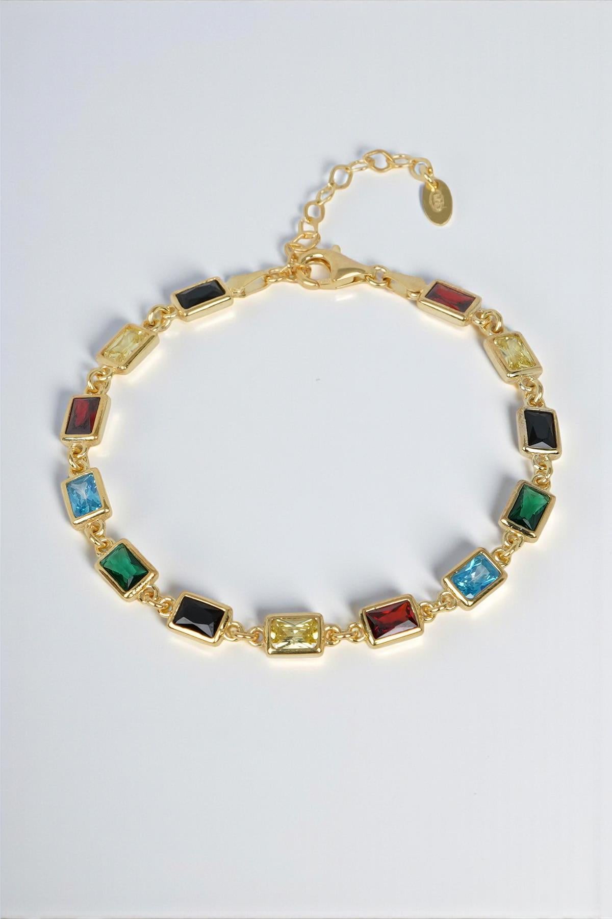 FRNCH 925 Ayar Gümüş Mix Zirkon Taşlı Altın Renk Erkek Bileklik FRJ12677-3677-CKG