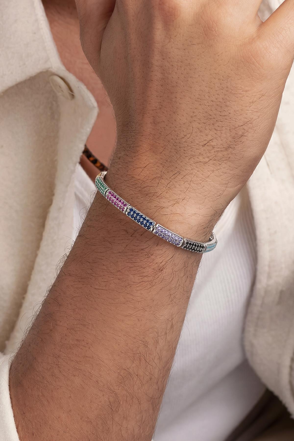 FRNCH 925 Ayar Gümüş Mix Zirkon Taşlı Çok Renkli Erkek Bileklik FRJ12932-3932-CK