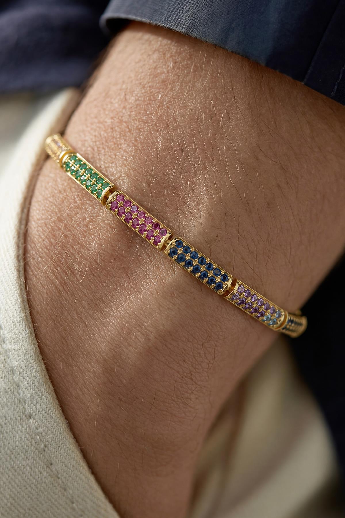 FRNCH 925 Ayar Gümüş Mix Zirkon Taşlı Çok Renkli Erkek Bileklik FRJ12932-3932-CKG