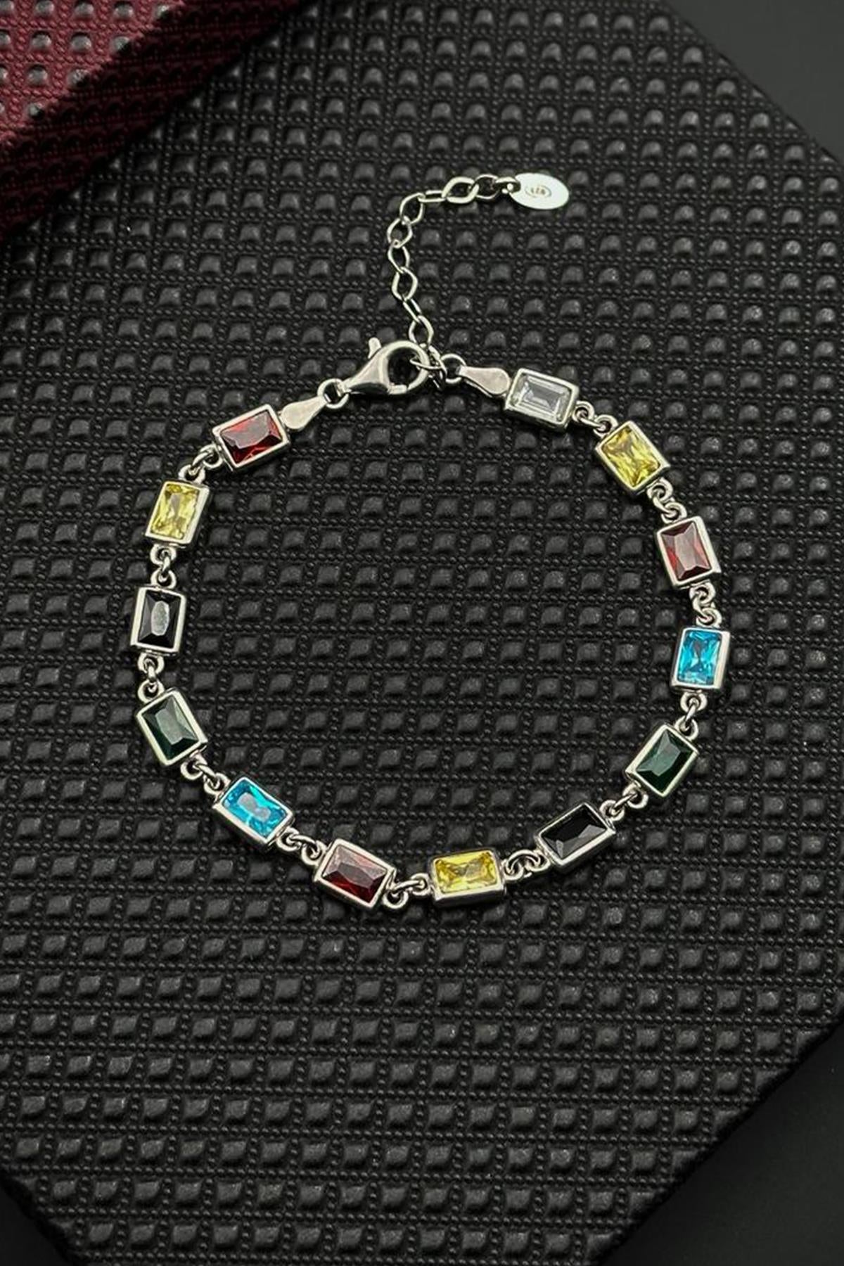 FRNCH 925 Ayar Gümüş Mix Zirkon Taşlı Gümüş Renk Erkek Bileklik FRJ12677-3677-CKA