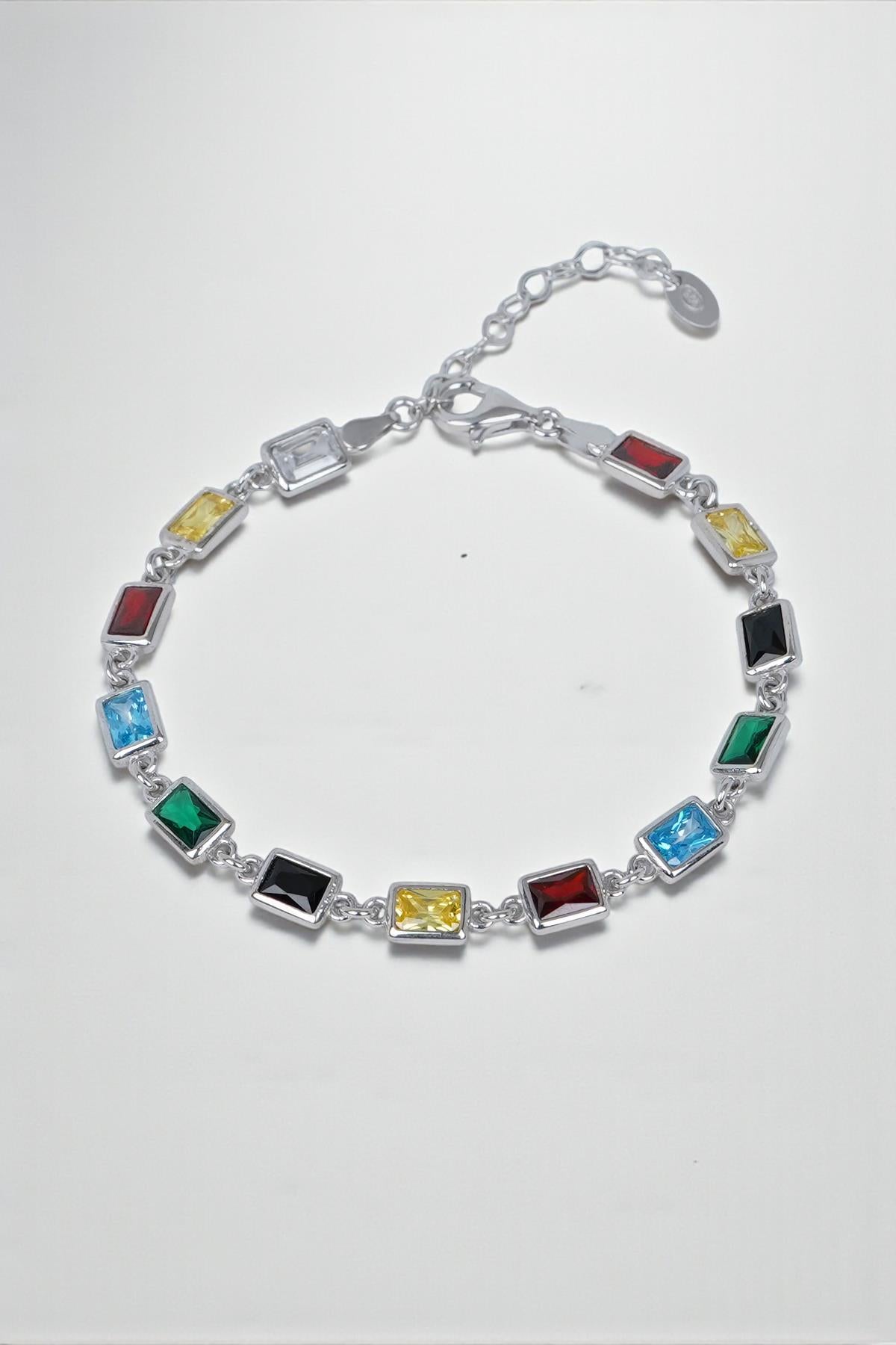 FRNCH 925 Ayar Gümüş Mix Zirkon Taşlı Gümüş Renk Erkek Bileklik FRJ12677-3677-CKA