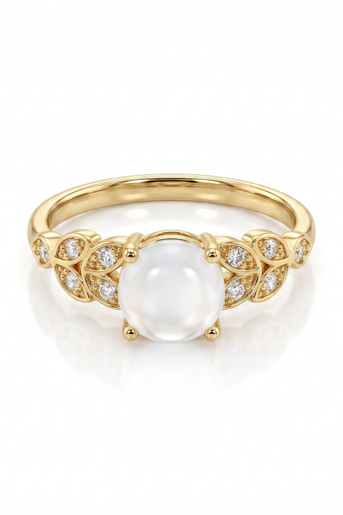 FRNCH 925 Ayar Gümüş Moonstone Taşlı Altın Renk Kadın Yüzük FRJ60103-203-GB