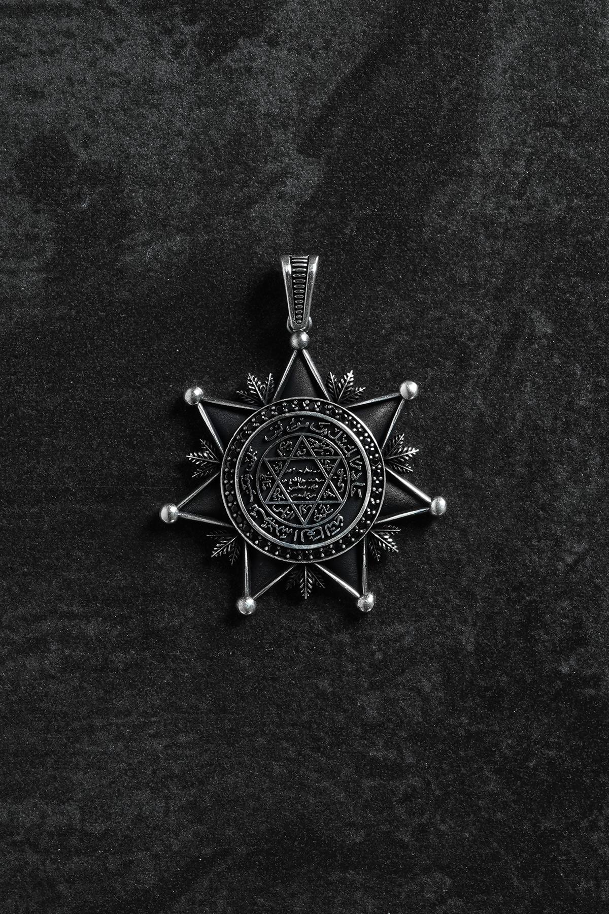 FRNCH 925 Ayar Gümüş Mührü Süleyman Yıldızı Figürlü Gümüş Renk Erkek Kolye Ucu FRKU-1012