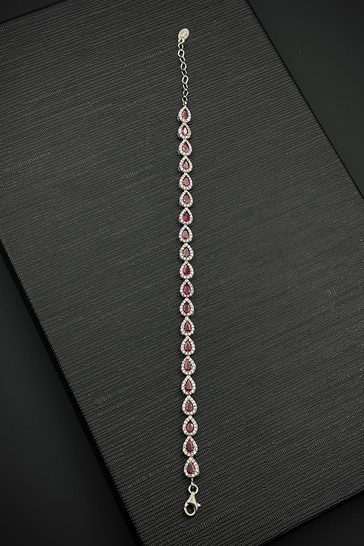FRNCH 925 Ayar Gümüş Pembe Zirkon Taşlı Gümüş Renk Kadın Bileklik FRJ12534-3534-P