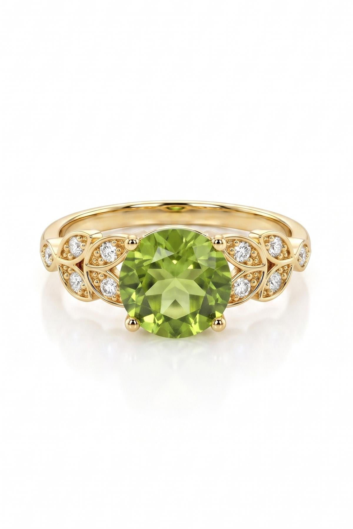 FRNCH 925 Ayar Gümüş Peridot Taşlı Altın Renk Kadın Yüzük FRJ60103-203-GY