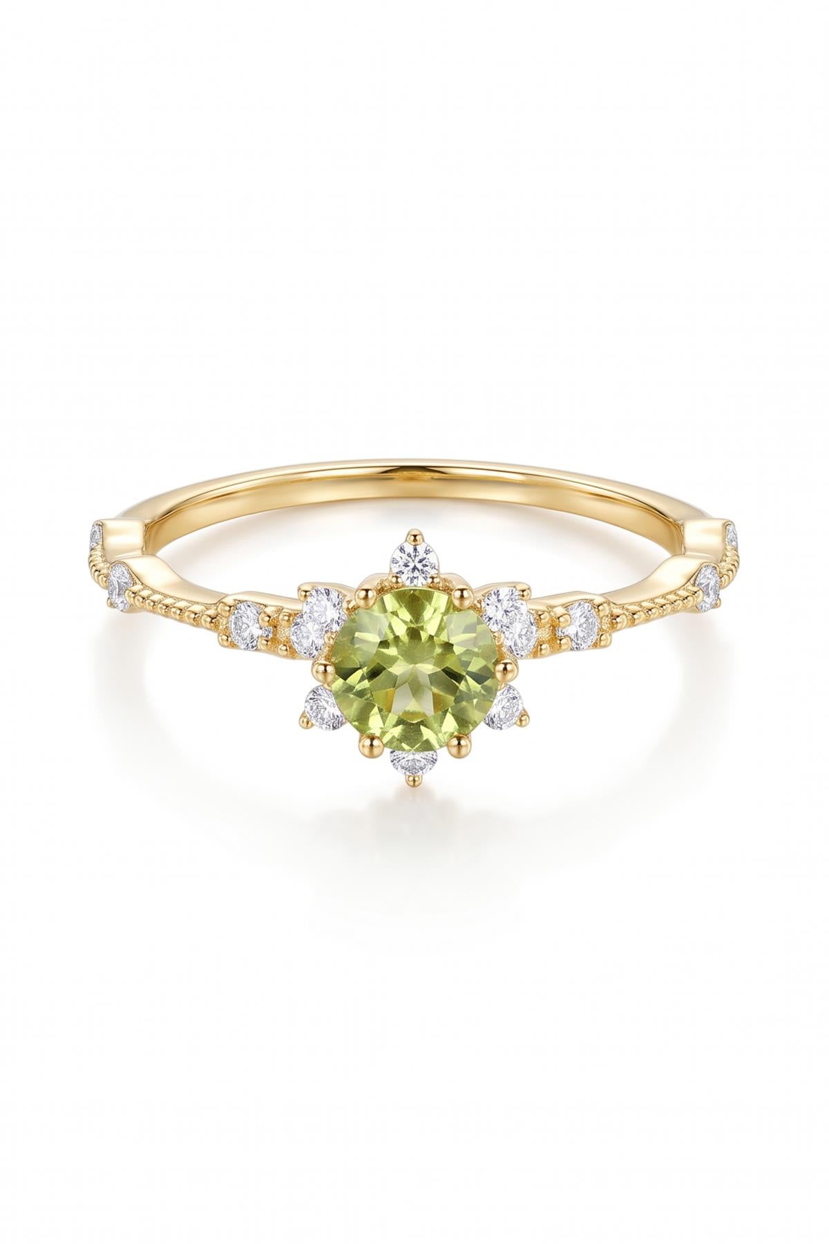 FRNCH 925 Ayar Gümüş Peridot Taşlı Altın Renk Kadın Yüzük FRJ60104-204-GY