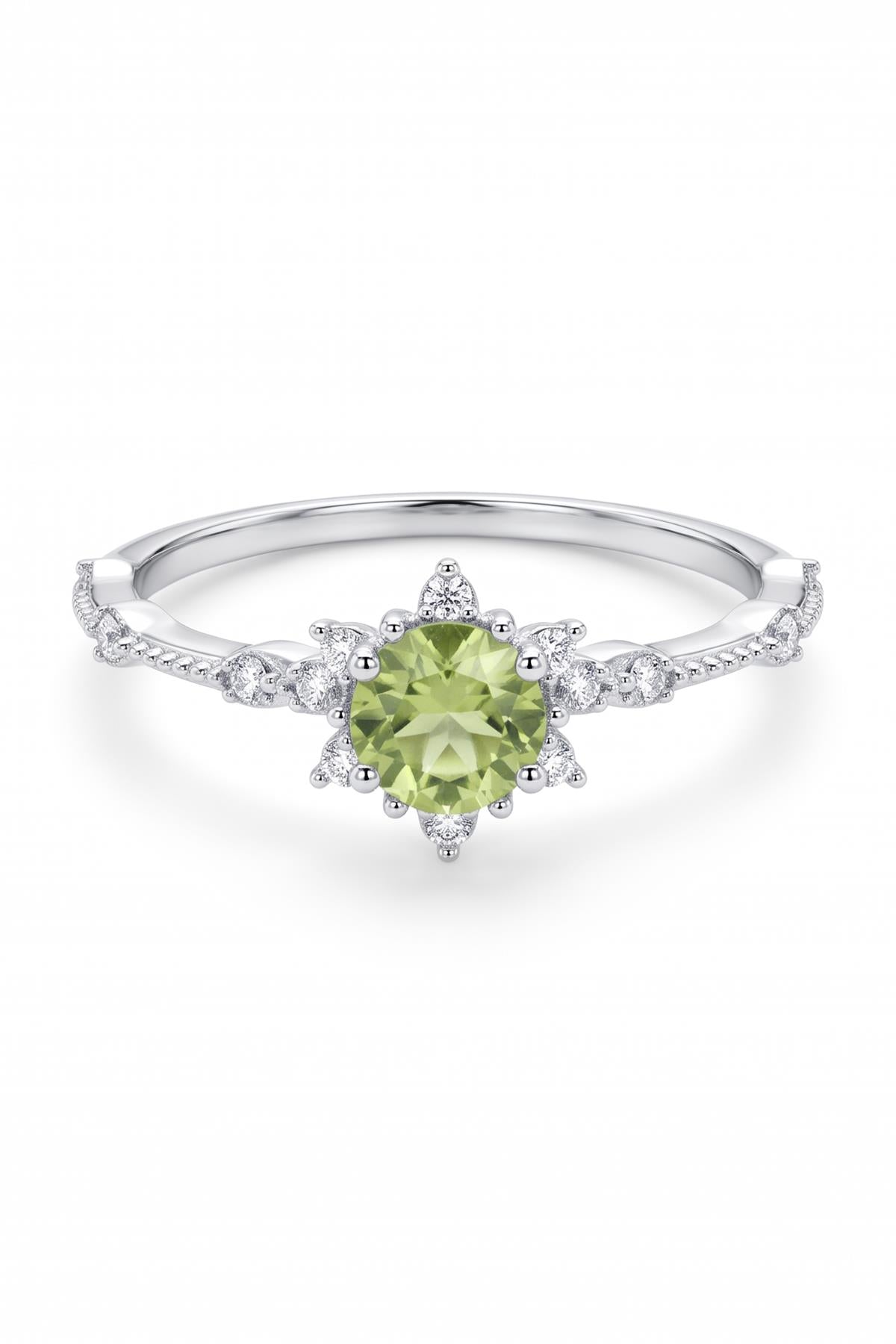 FRNCH 925 Ayar Gümüş Peridot Taşlı Gümüş Renk Kadın Yüzük FRJ60104-204-AY