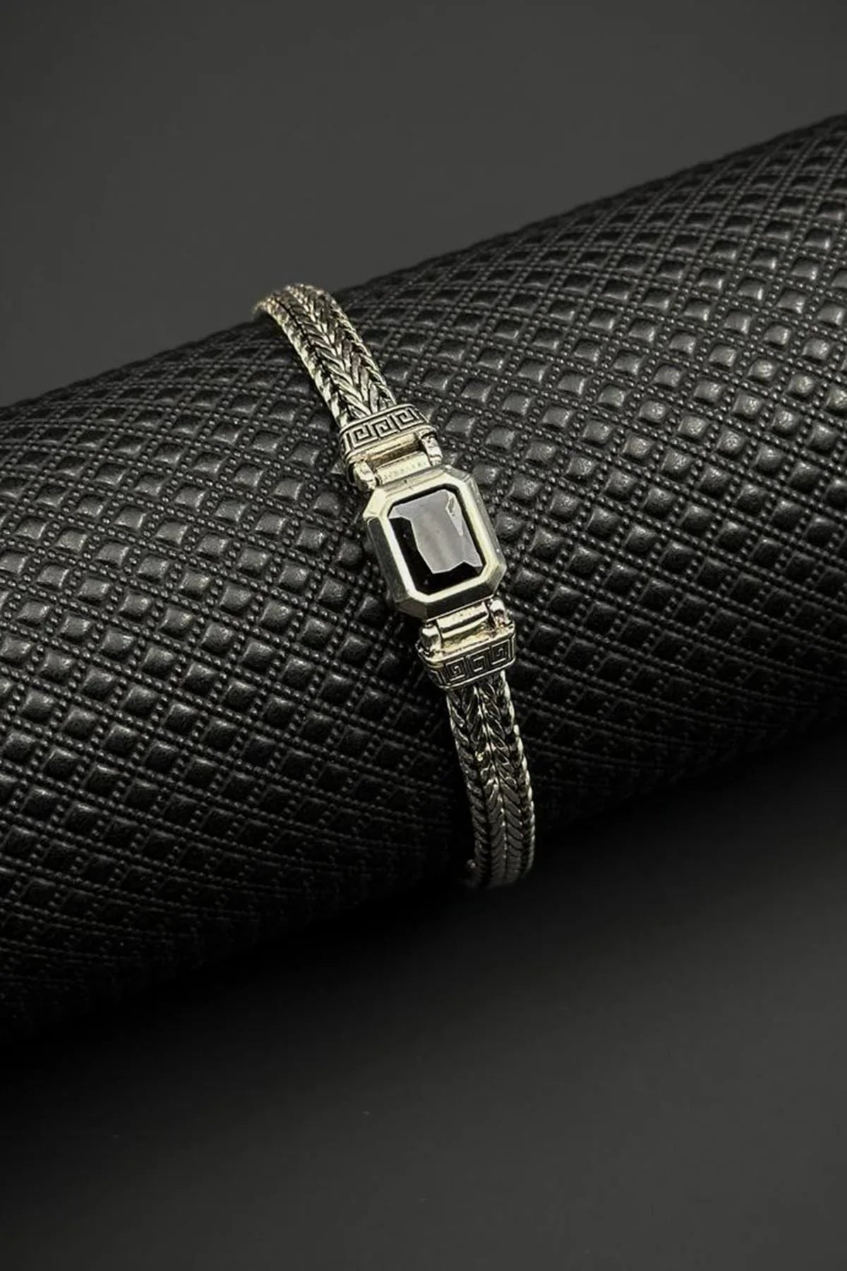 FRNCH 925 Ayar Gümüş Siyah Zirkon Taşlı Gümüş Renk Erkek Bileklik FRJ12742-3742-S