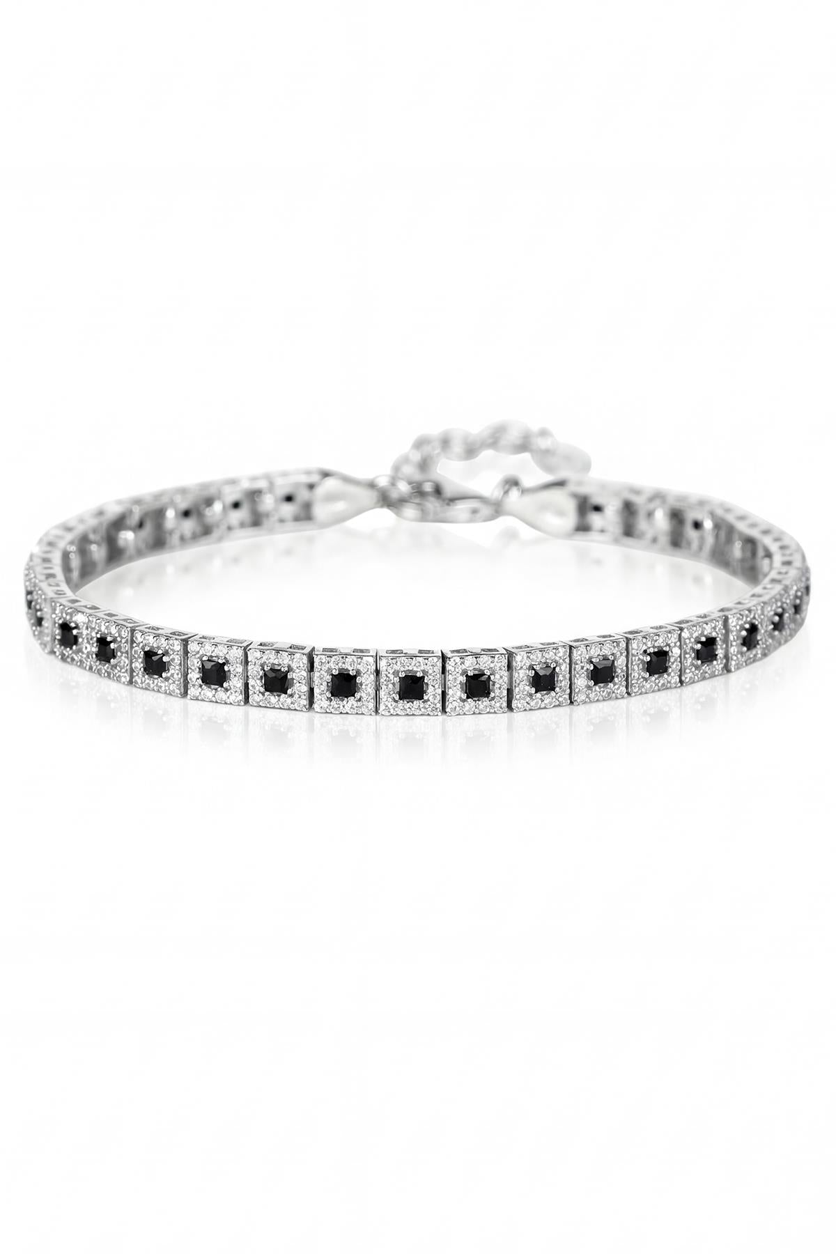 FRNCH 925 Ayar Gümüş Siyah Zirkon Taşlı Gümüş Renk Erkek Bileklik FRJ12903-3903-S