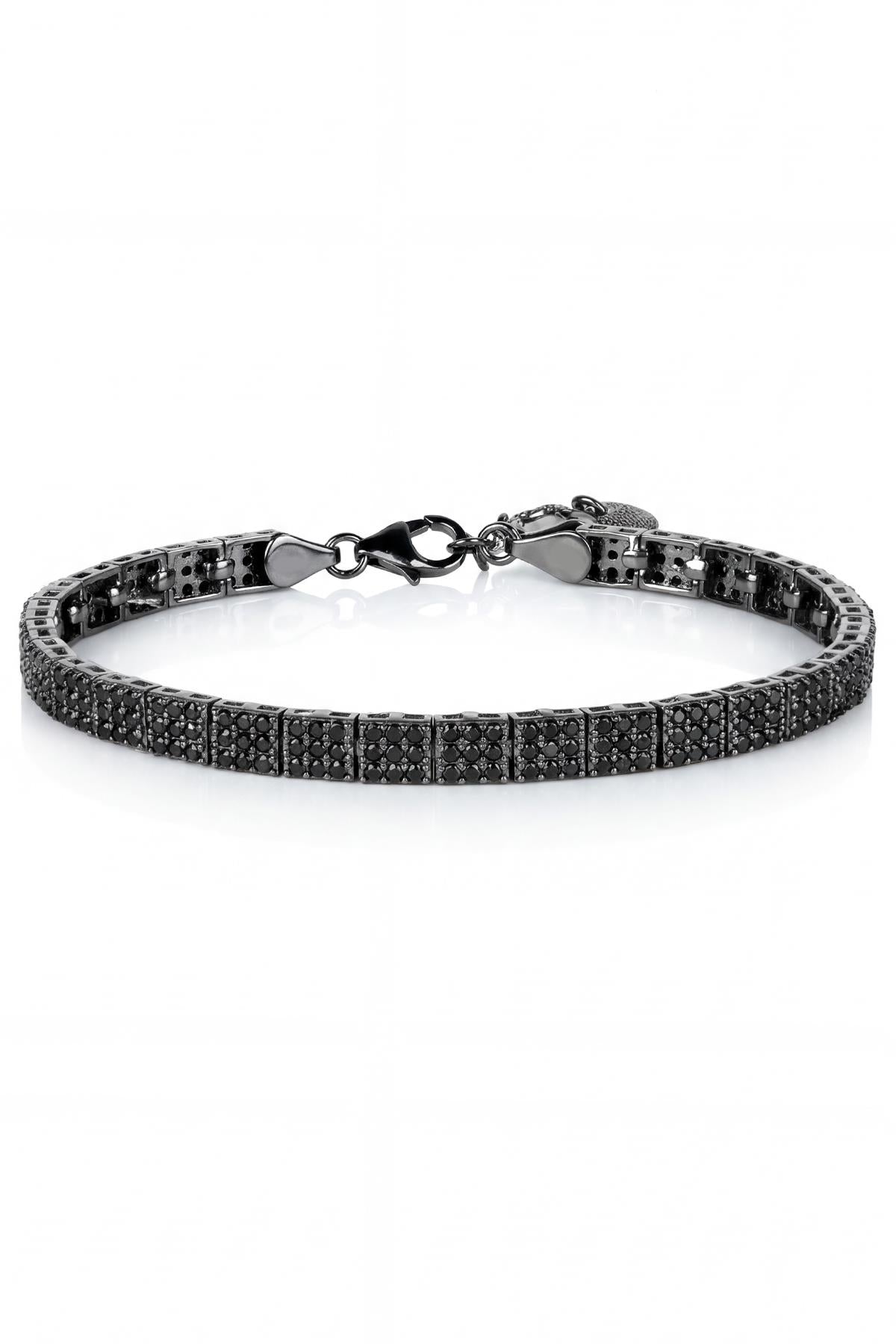 FRNCH 925 Ayar Gümüş Siyah Zirkon Taşlı Gümüş Renk Erkek Bileklik FRJ12904-3904-B2