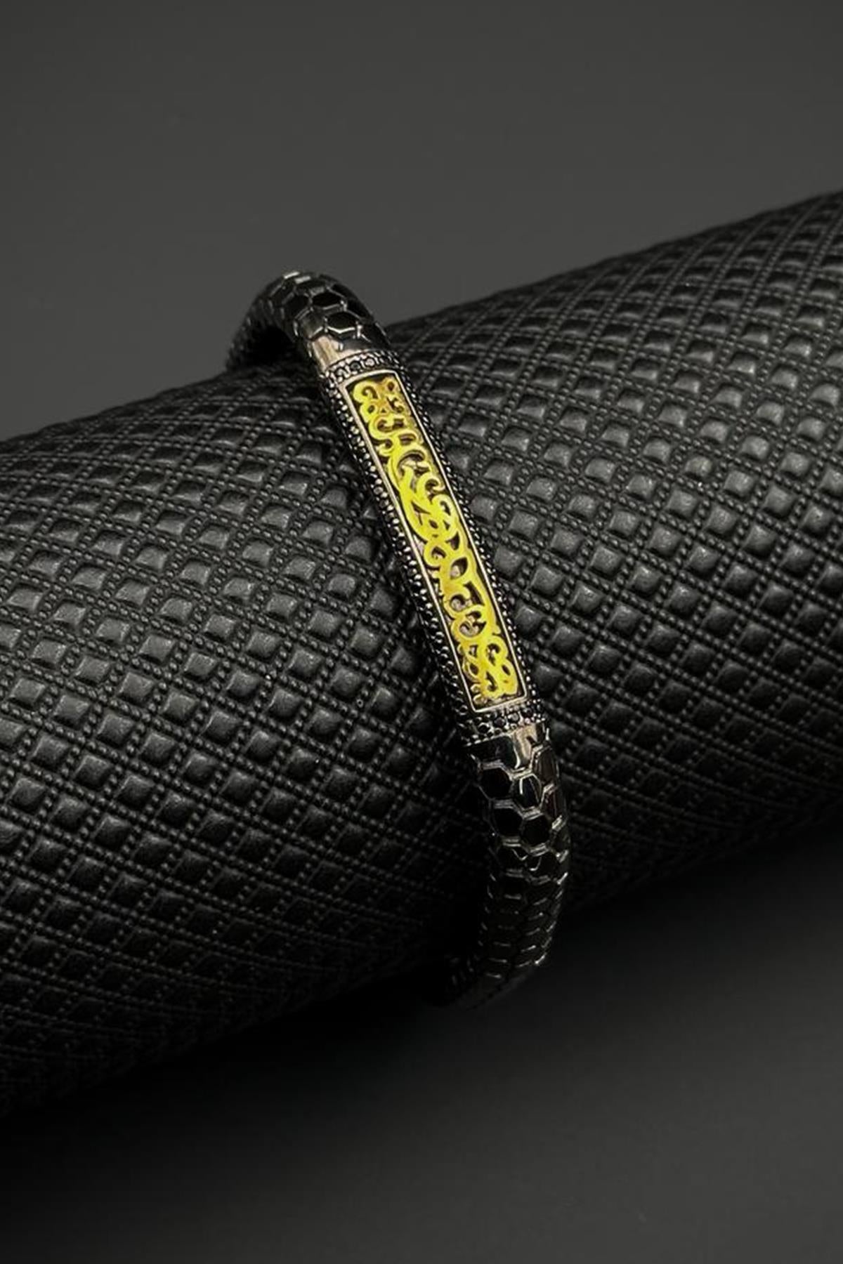 FRNCH 925 Ayar Gümüş Siyah Zirkon Taşlı Siyah-Altın Renkli Erkek Bileklik FRJ12704-3704-B2G