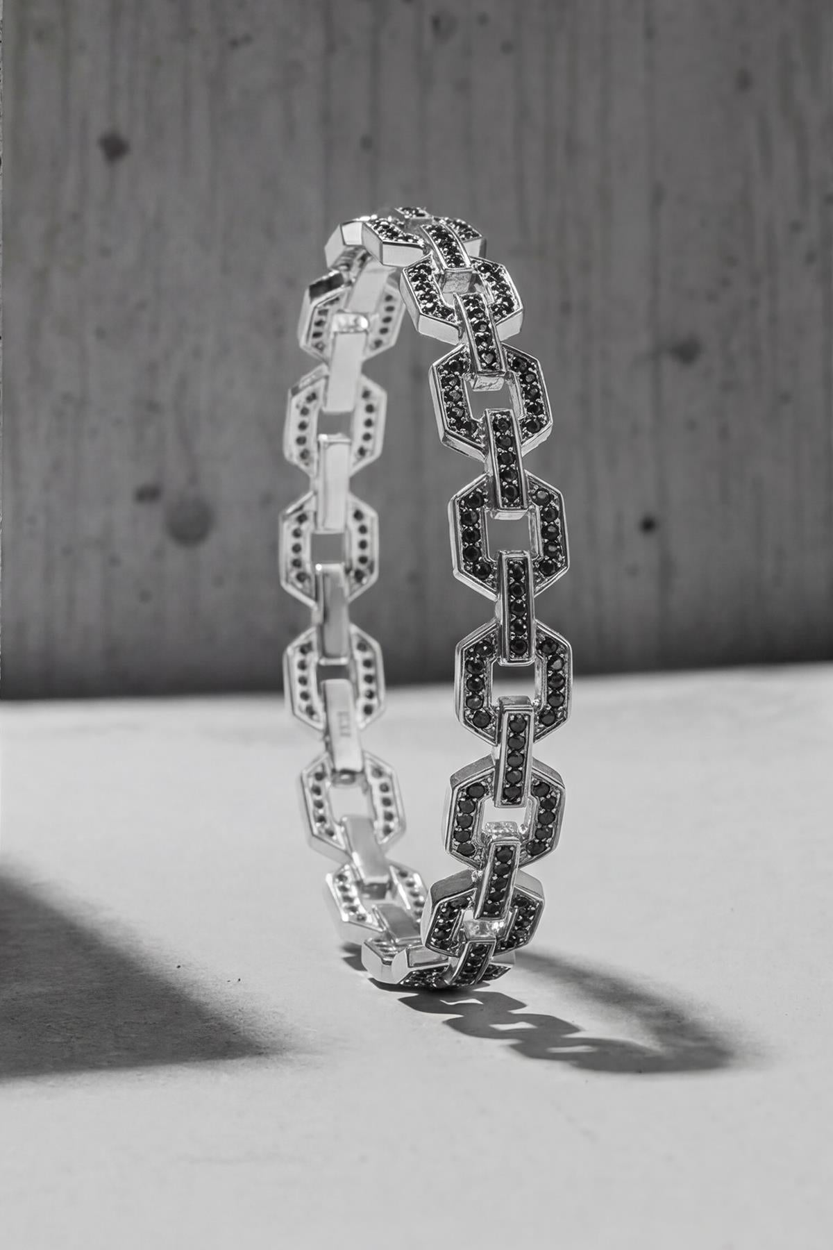 FRNCH 925 Ayar Gümüş Siyah Zirkon Taşlı Siyah Renk Erkek Bileklik FRJ12898-3898-S