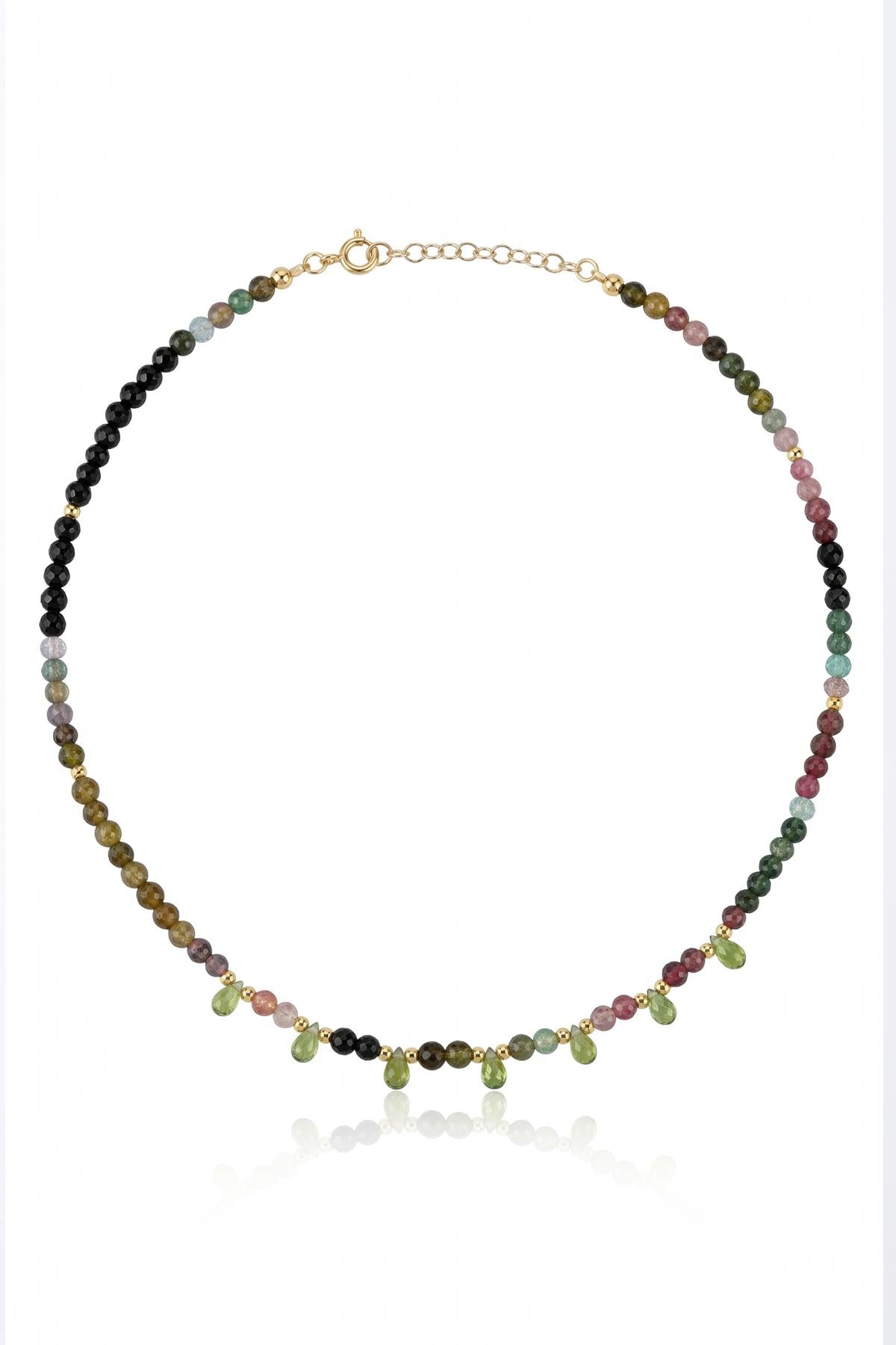 FRNCH 925 Ayar Gümüş Turmalin ve Peridot Doğal Taşlı Çok Renkli Kadın Kolye FRJ31001-1101-CK