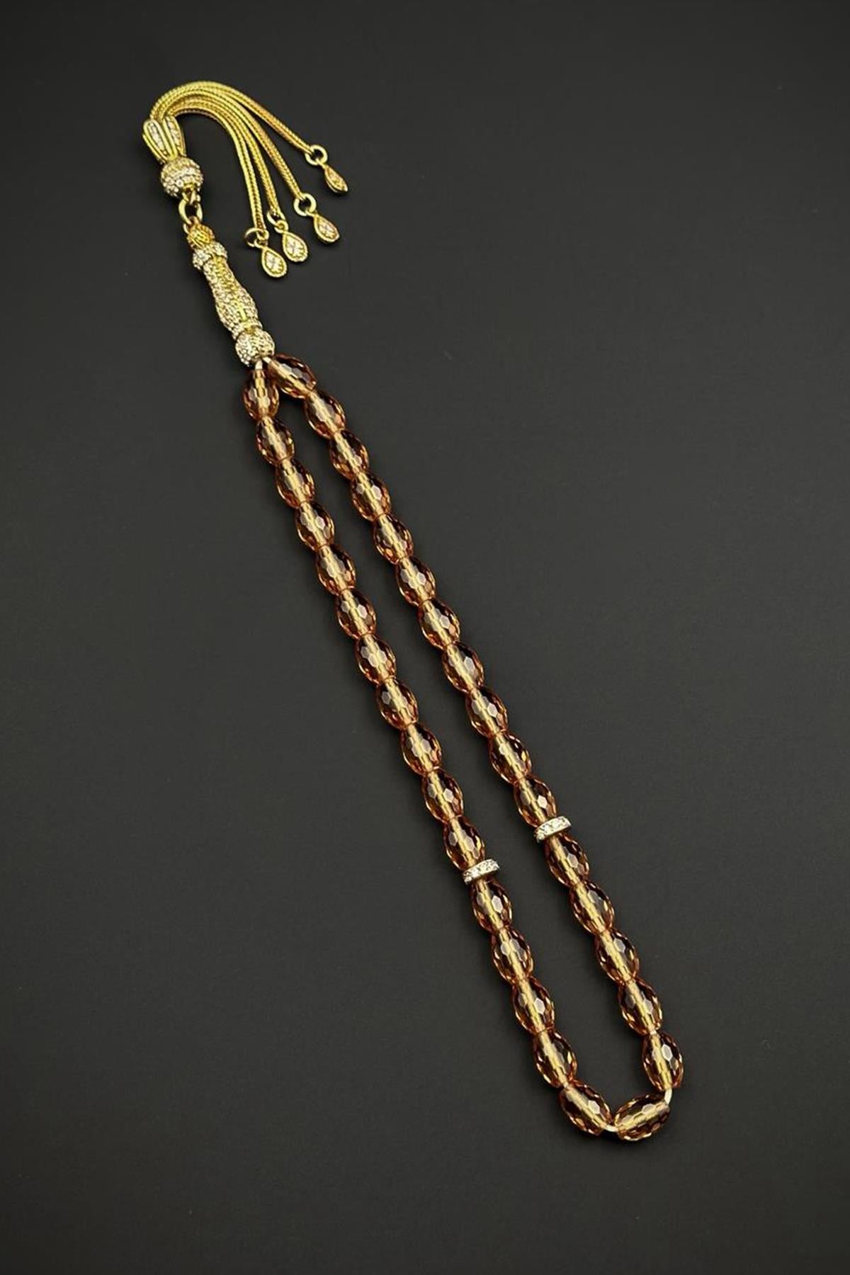 FRNCH 925 Ayar Gümüş ve Arpa Kesim Zultanit Taşlı Sarı Renk Tesbih FRJ80006-106-S2