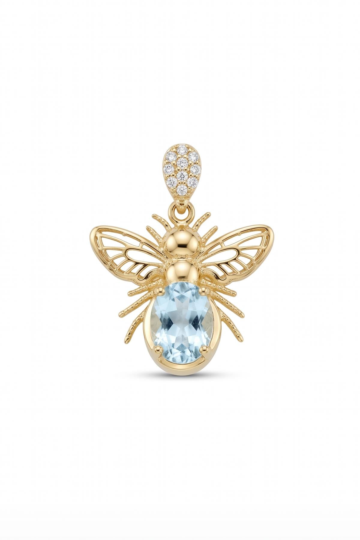 FRNCH 925 Ayar Gümüş ve Blue Topaz Taşlı Altın Renk Kolye Ucu FRKU-1141