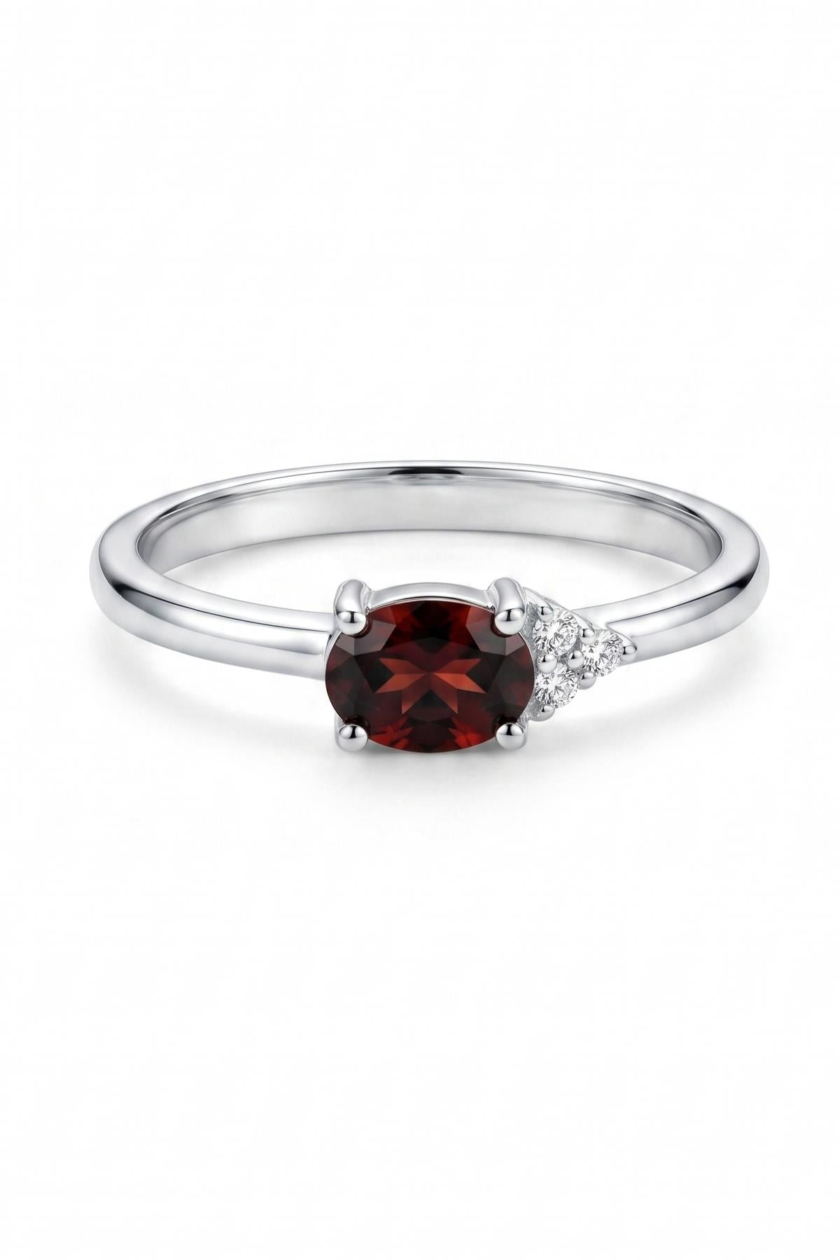 FRNCH 925 Ayar Gümüş ve Garnet Taşlı Gümüş Renk Kadın Yüzük FRJ60095-195-AK