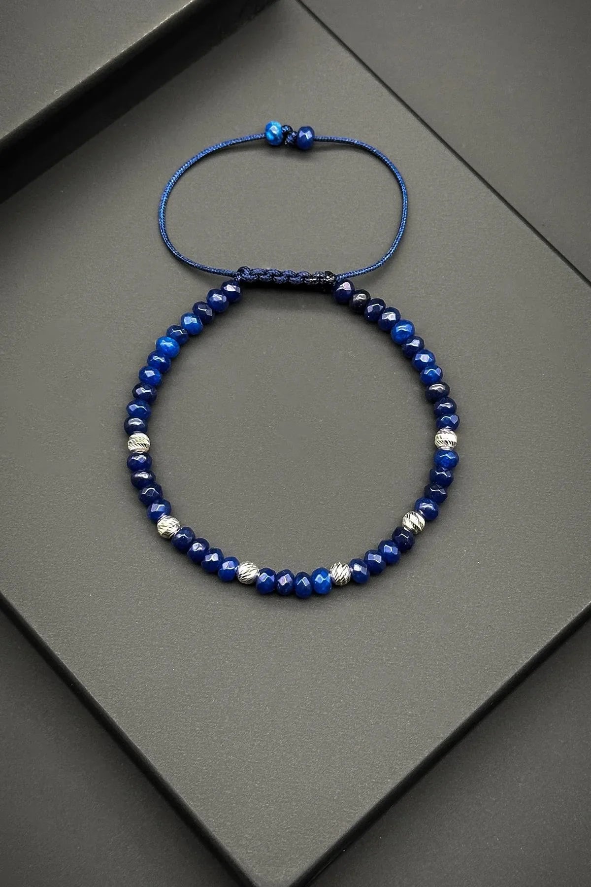 FRNCH 925 Ayar Gümüş ve Lapis Doğal Taşlı Lacivert Erkek Bileklik FRJ11861-1961-L