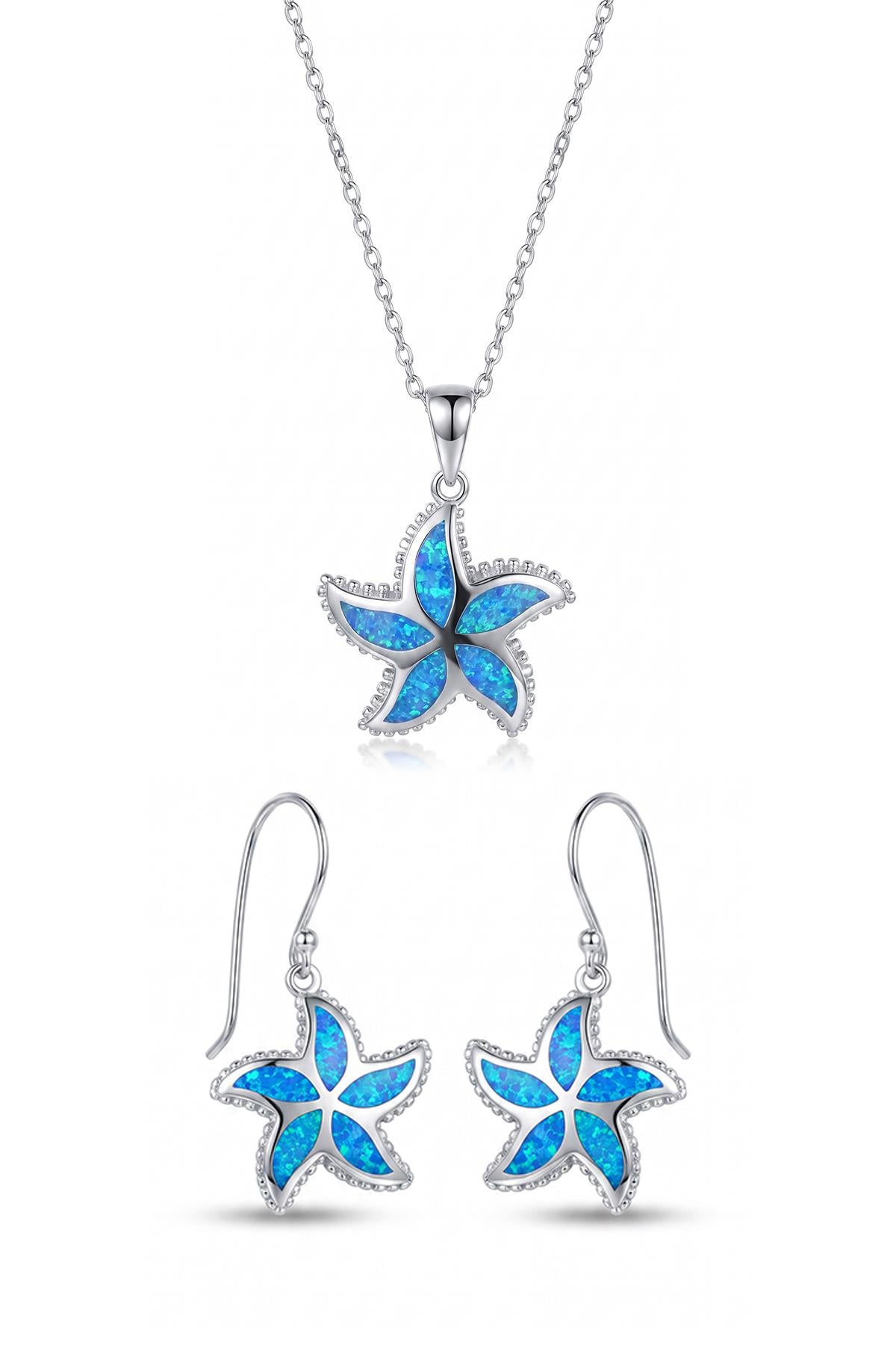 FRNCH 925 Ayar Gümüş ve Opal Taşlı Turkuaz Renk Kadın Kolye/Küpe Set FRJ31029-1129-MA