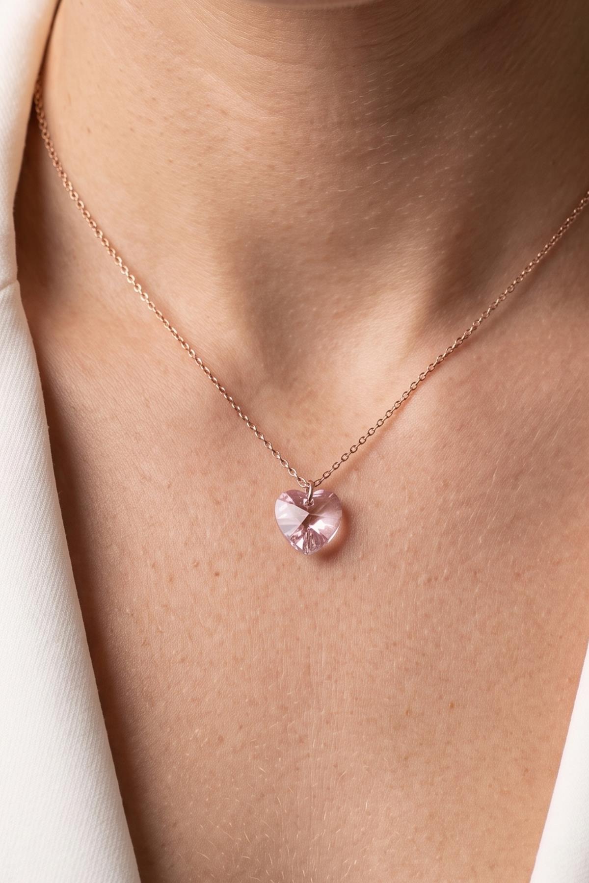 FRNCH 925 Ayar Gümüş ve Pembe Zirkon Taşlı Rose Renk Kadın Kolye FRJ31032-1132-CP
