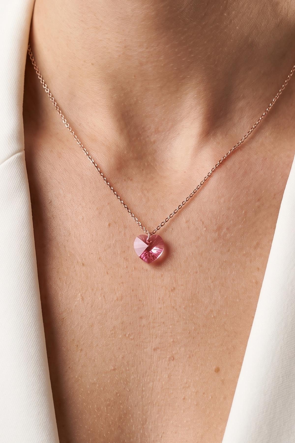 FRNCH 925 Ayar Gümüş ve Pembe Zirkon Taşlı Rose Renk Kadın Kolye FRJ31032-1132-CP2