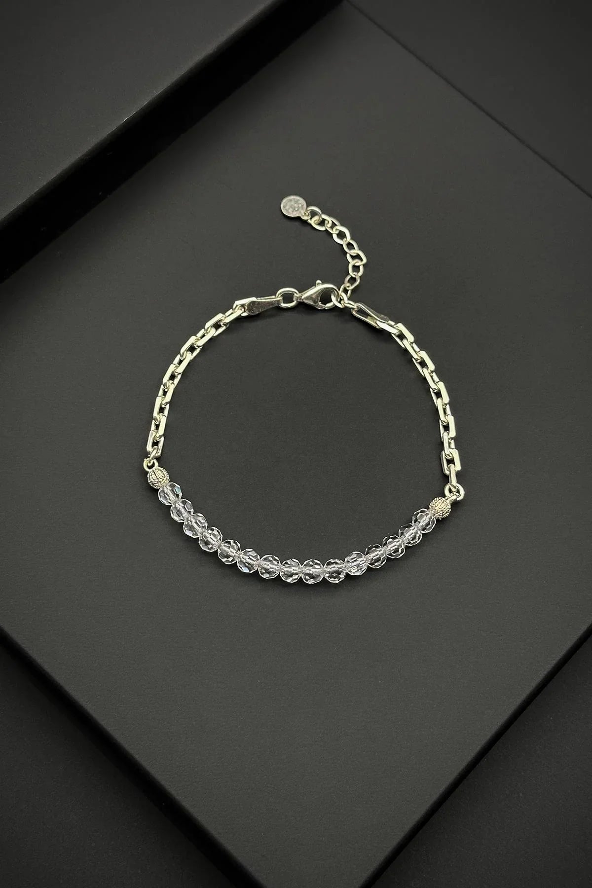 FRNCH 925 Ayar Gümüş ve Swarovski Taşlı Beyaz Renk Erkek Bileklik FRJ11990-2090-B