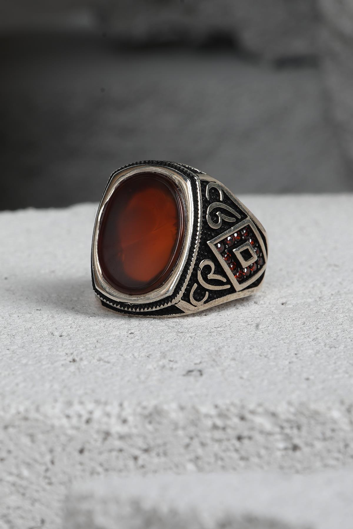 FRNCH 925 Ayar Gümüş Zirkon Taşlı Kahverengi Renkli Erkek Yüzük FRJ60093-193-K15