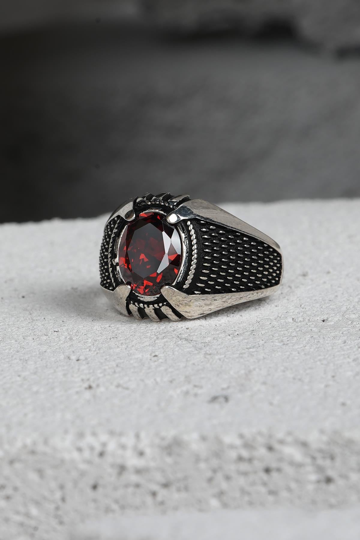 FRNCH 925 Ayar Gümüş Zirkon Taşlı Kahverengi Renkli Erkek Yüzük FRJ60093-193-K17