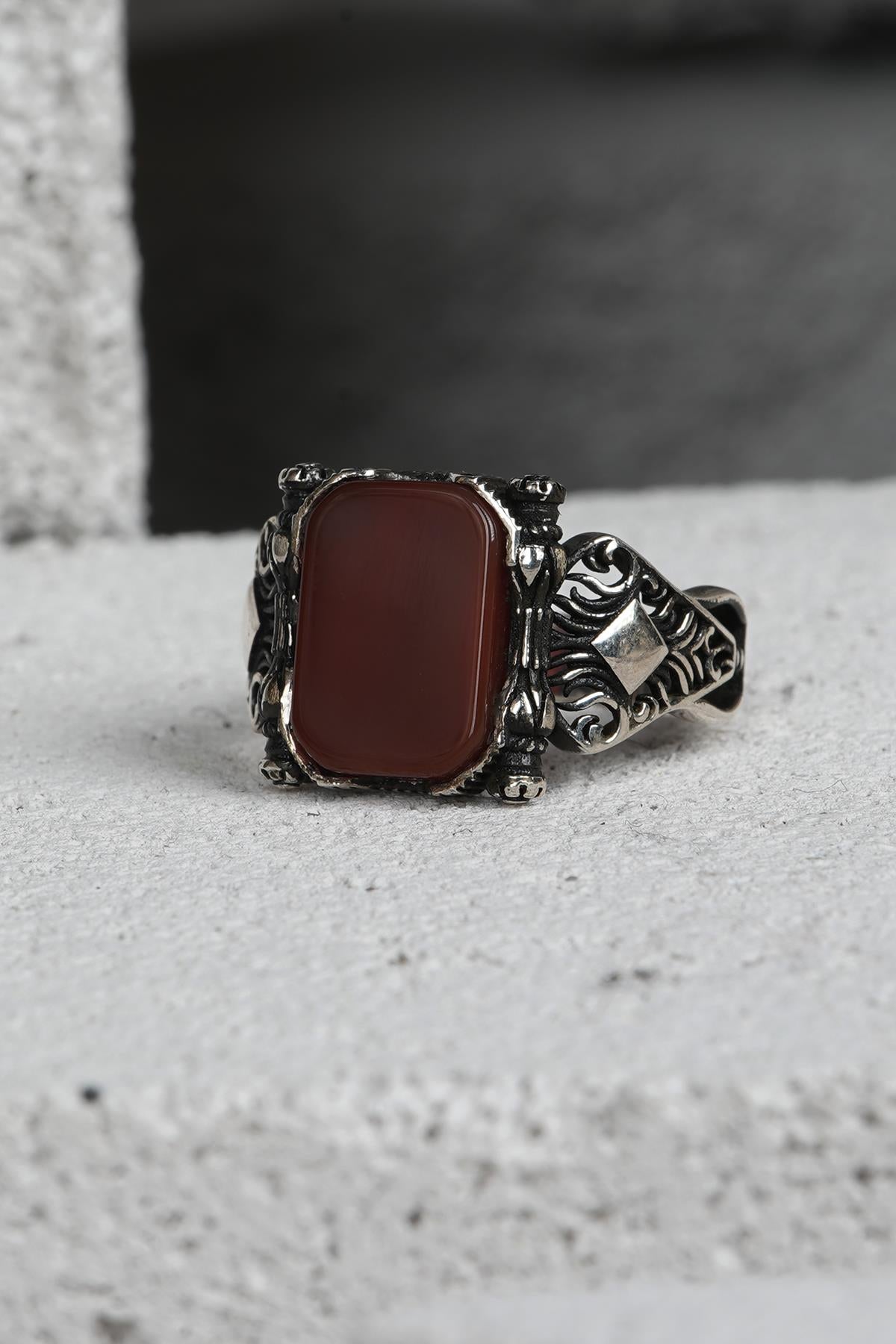 FRNCH 925 Ayar Gümüş Zirkon Taşlı Kahverengi Renkli Erkek Yüzük FRJ60093-193-K18