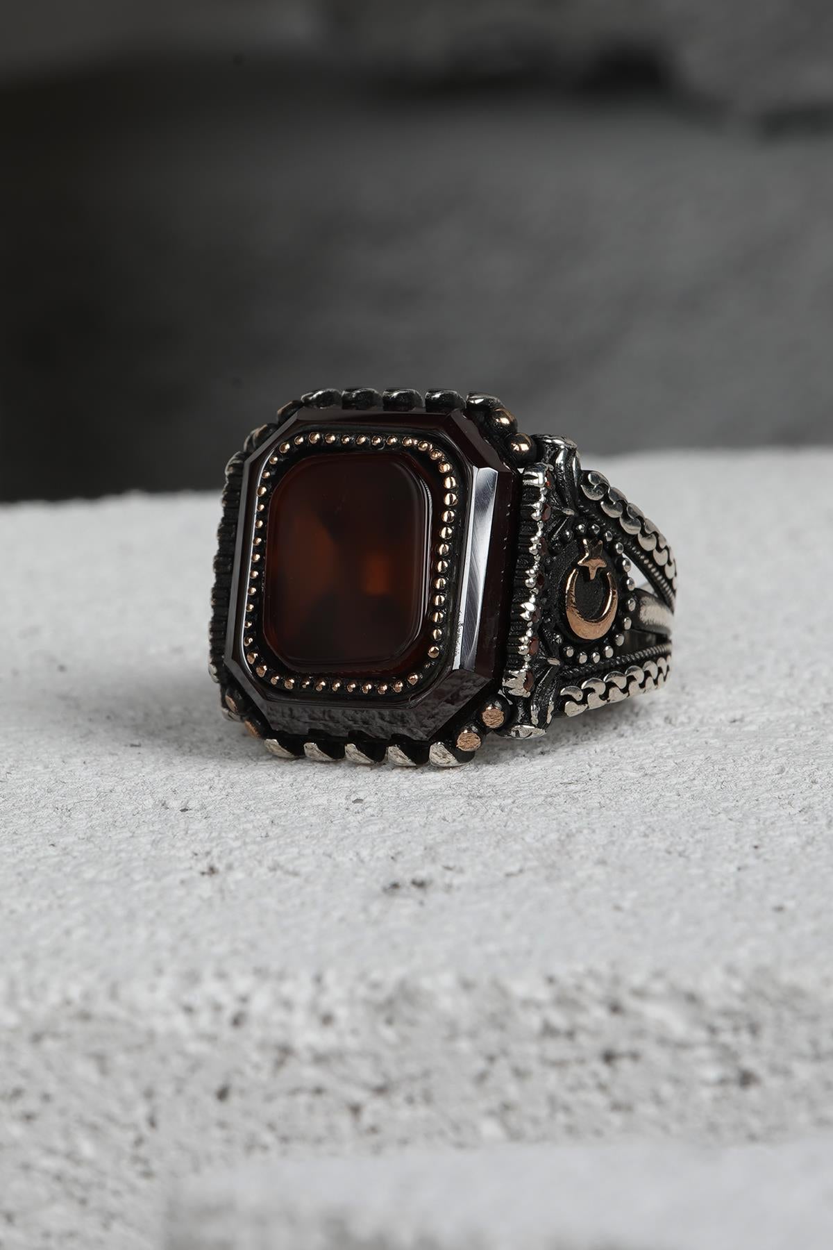 FRNCH 925 Ayar Gümüş Zirkon Taşlı Kahverengi Renkli Erkek Yüzük FRJ60093-193-K20