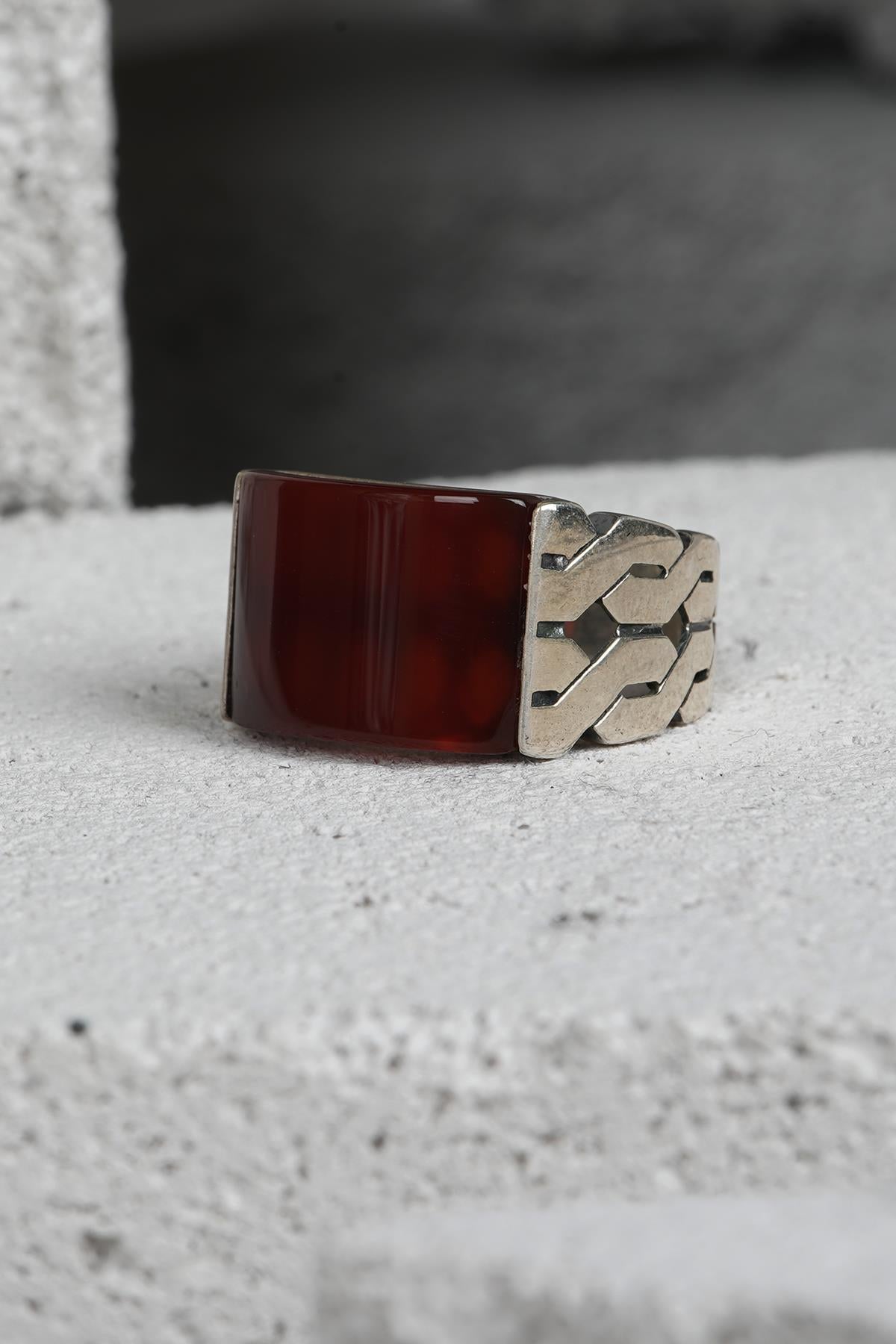 FRNCH 925 Ayar Gümüş Zirkon Taşlı Kahverengi Renkli Erkek Yüzük FRJ60093-193-K21