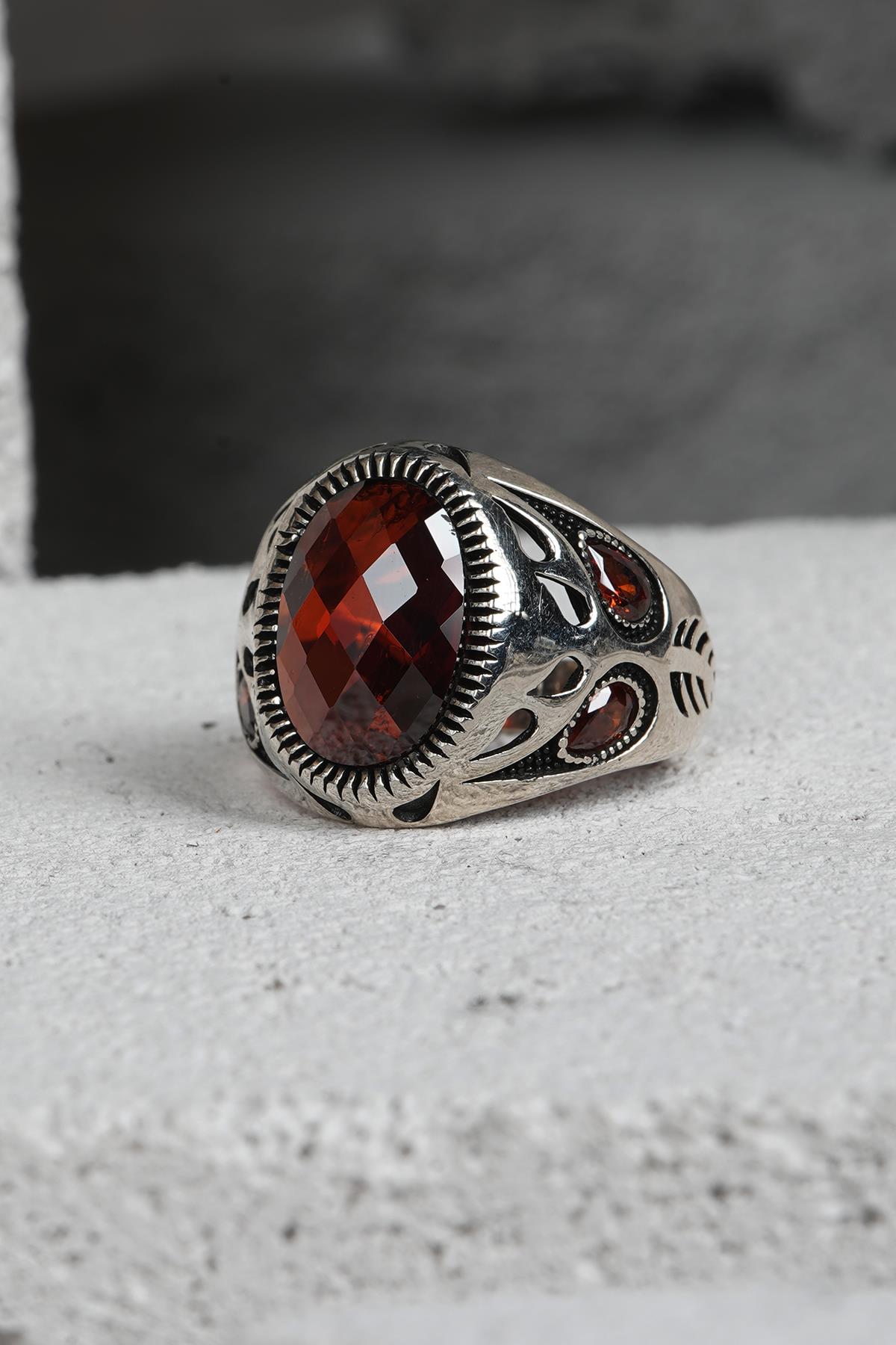 FRNCH 925 Ayar Gümüş Zirkon Taşlı Kahverengi Renkli Erkek Yüzük FRJ60093-193-K22