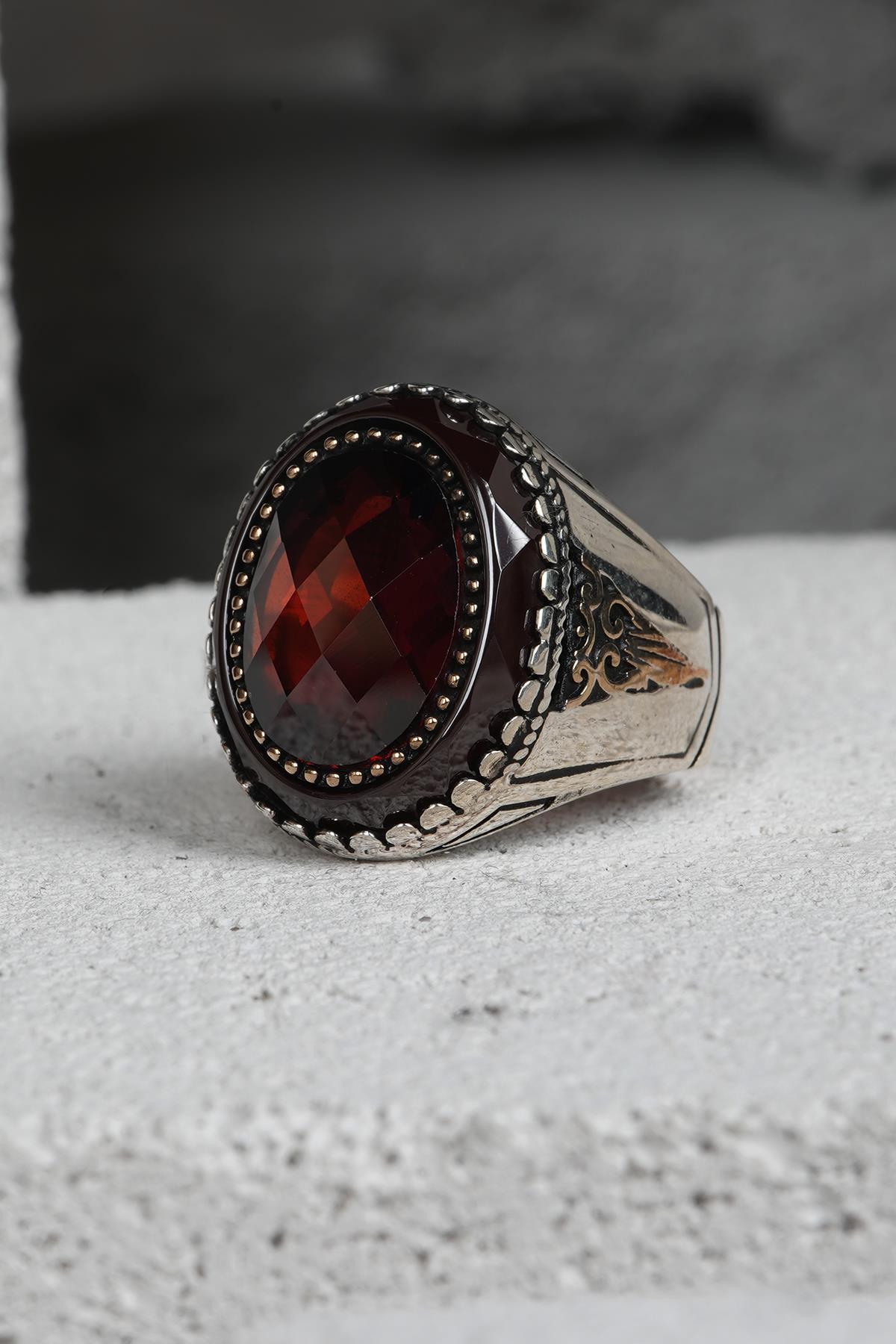 FRNCH 925 Ayar Gümüş Zirkon Taşlı Kahverengi Renkli Erkek Yüzük FRJ60093-193-K24