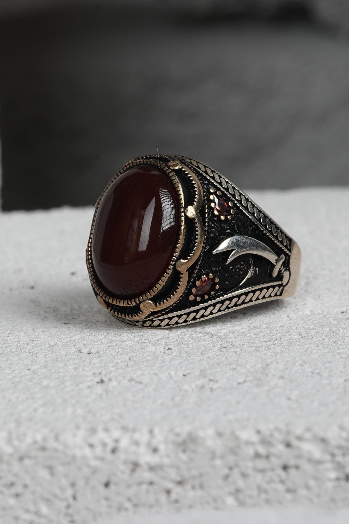 FRNCH 925 Ayar Gümüş Zirkon Taşlı Kahverengi Renkli Erkek Yüzük FRJ60093-193-K29