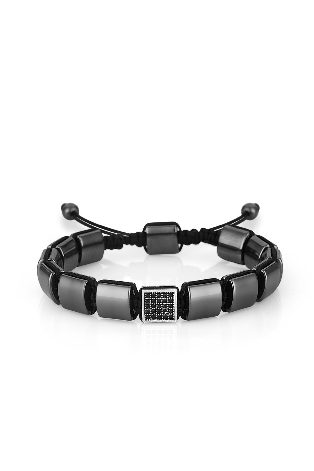 FRNCH Antik Gümüş Renk Zirkon Taş Figürlü Doğal Taşlı Ayarlanabilir Erkek Handmade Bileklik FRJ11240-1340-A