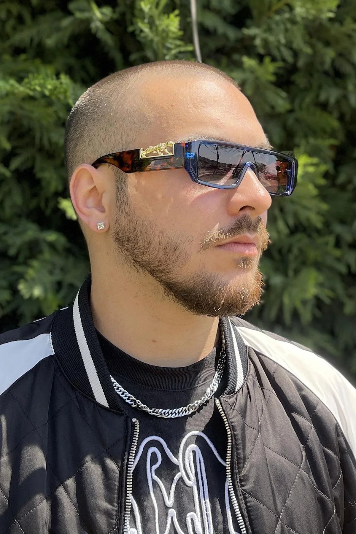 FRNCH Aslan Figürlü Lacivert Çerçeve Gri Cam Dikdörtgen Erkek Güneş Gözlüğü FRG1005-105-L