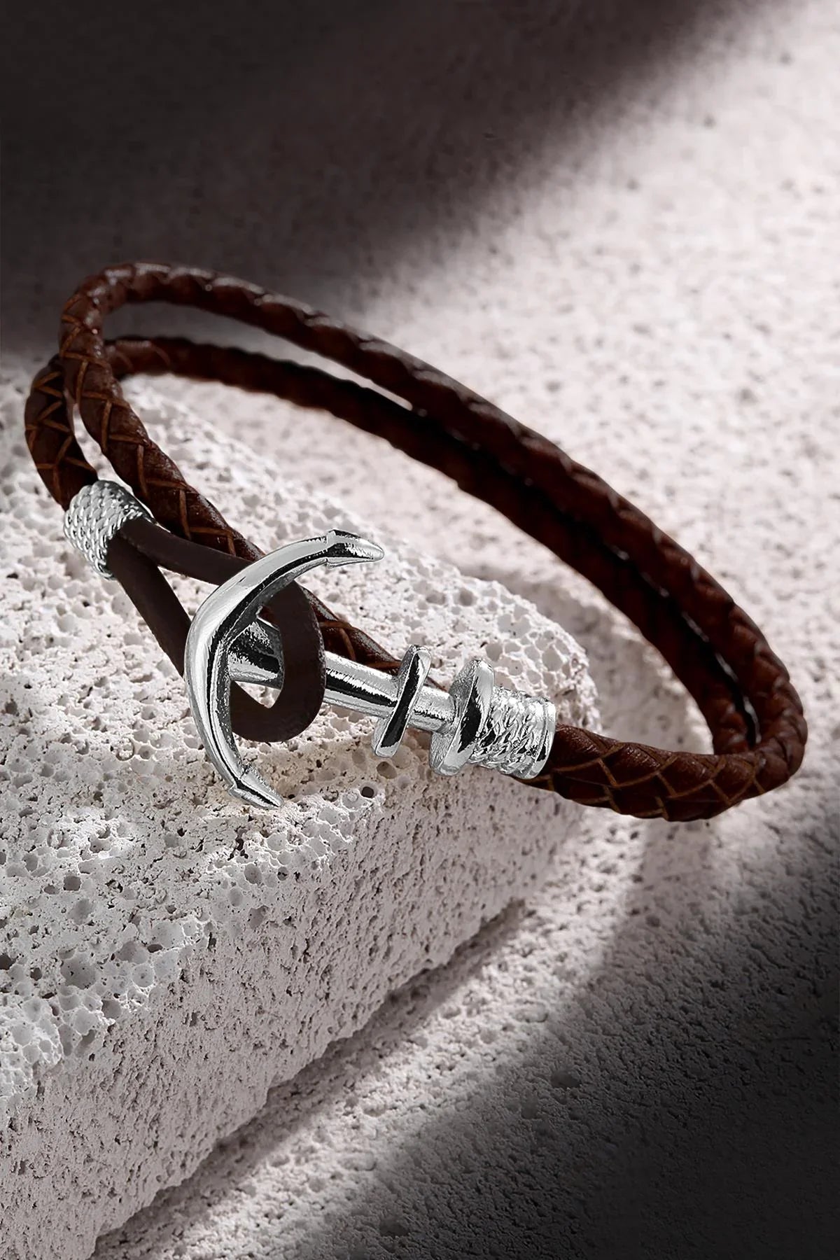 FRNCH Çapa Figürlü Gerçek Deri Handmade Erkek Bileklik FRJ11161-1261-RA