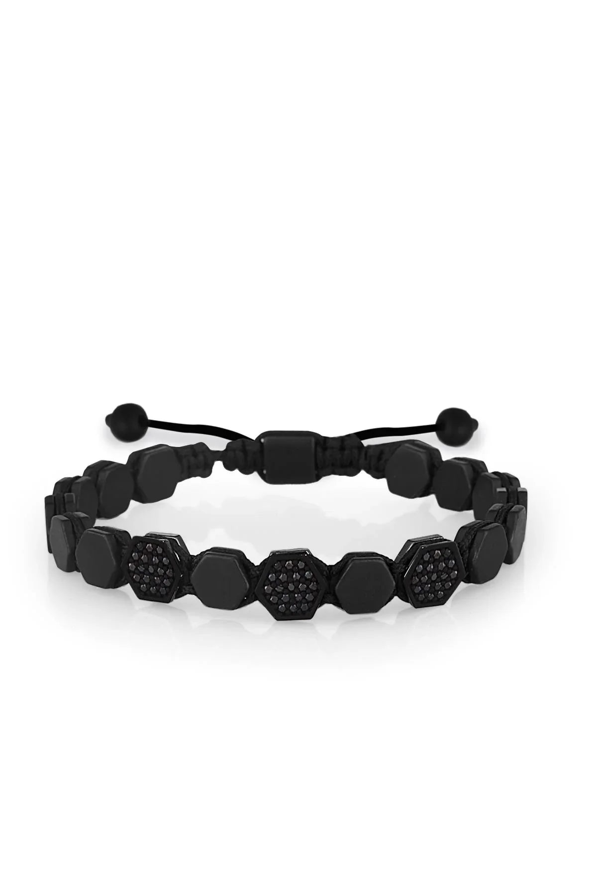 FRNCH Hematit Zirkon Taşlı Ayarlanabilir Erkek Handmade Bileklik FRJ11209-1309-B