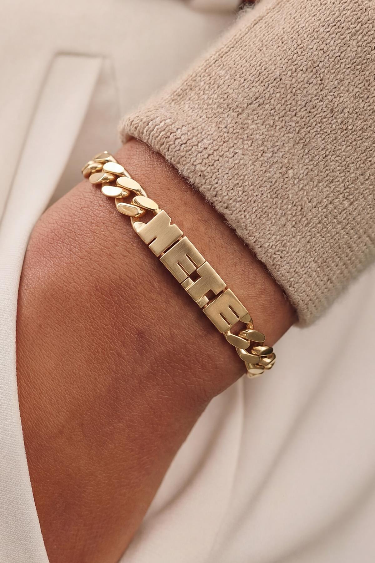 FRNCH İsim Yazılan Altın Renk Erkek Bileklik FRJ12917-3917-G