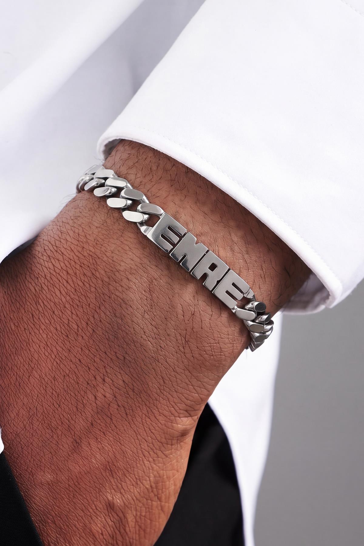 FRNCH İsim Yazılan Gümüş Renk Erkek Bileklik FRJ12915-3915-A