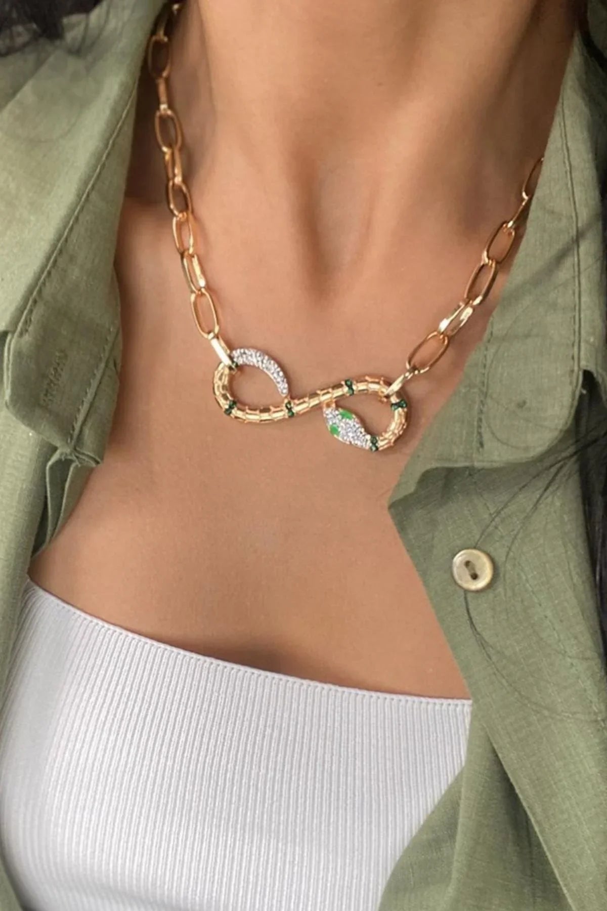 FRNCH Kadın Yılan Figürlü Zirkon Taşlı Gold Kolye FRJ30417-517-G