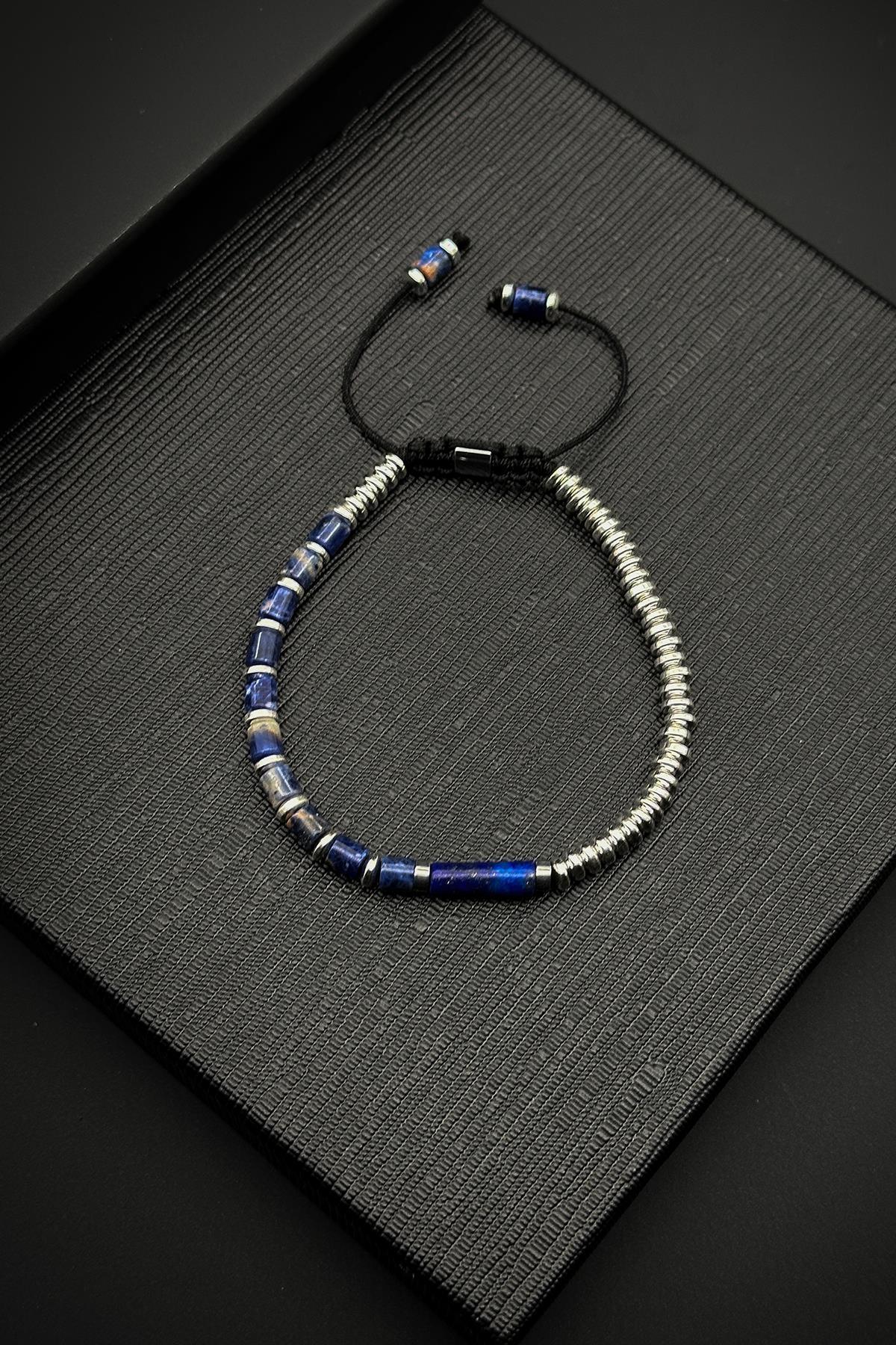 FRNCH Lapis Lazuli ve Hematit Doğal Taşlı Lacivert Renk Erkek Bileklik FRJ12048-3048-L