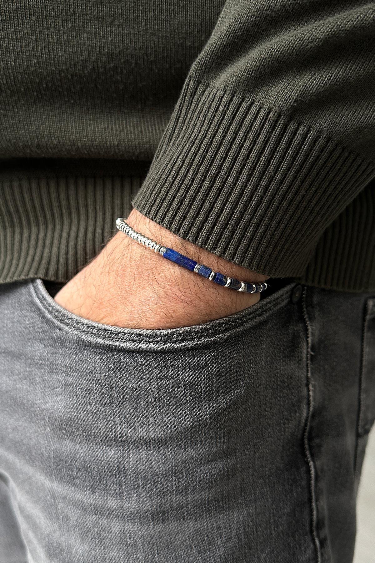 FRNCH Lapis Lazuli ve Hematit Doğal Taşlı Lacivert Renk Erkek Bileklik FRJ12048-3048-L