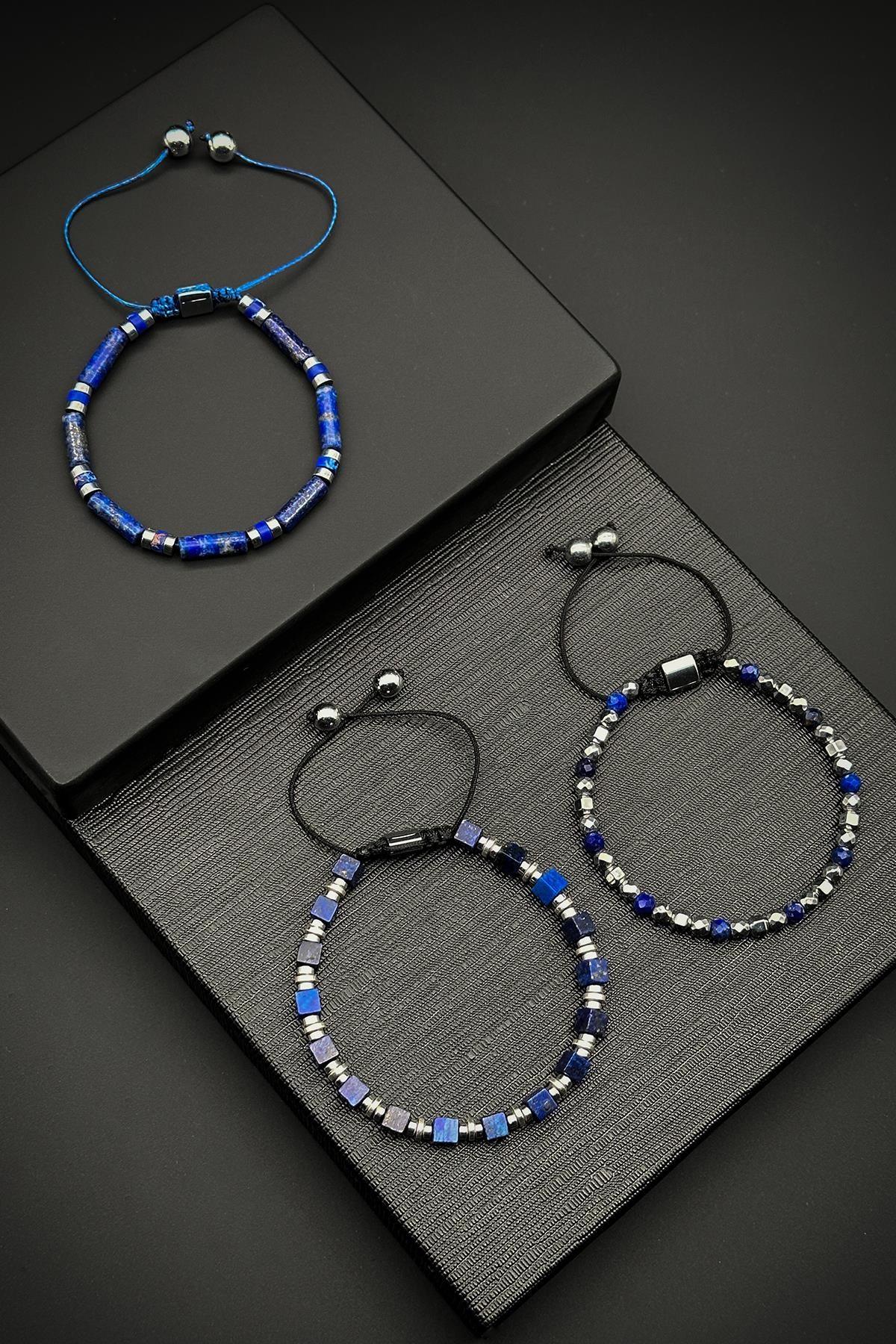 FRNCH Lapis Lazuli ve Hematit Doğal Taşlı Lacivert Renk Erkek Kombin FRJ40170-270-L